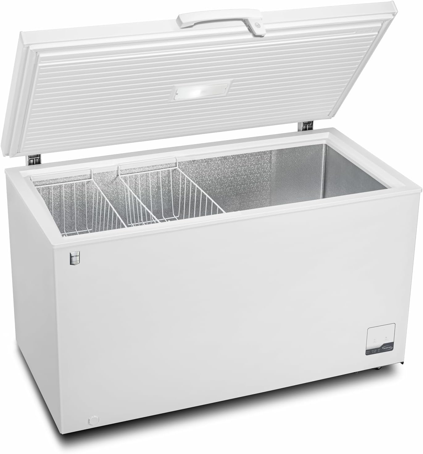 METRO Professional Congelatore a pozzetto GHF2500, acciaio/alluminio, 73.5 x 165. x 83.5 cm, 125 W, 2 cestelli, illuminazione a LED, con serratura, bianco (500 L)