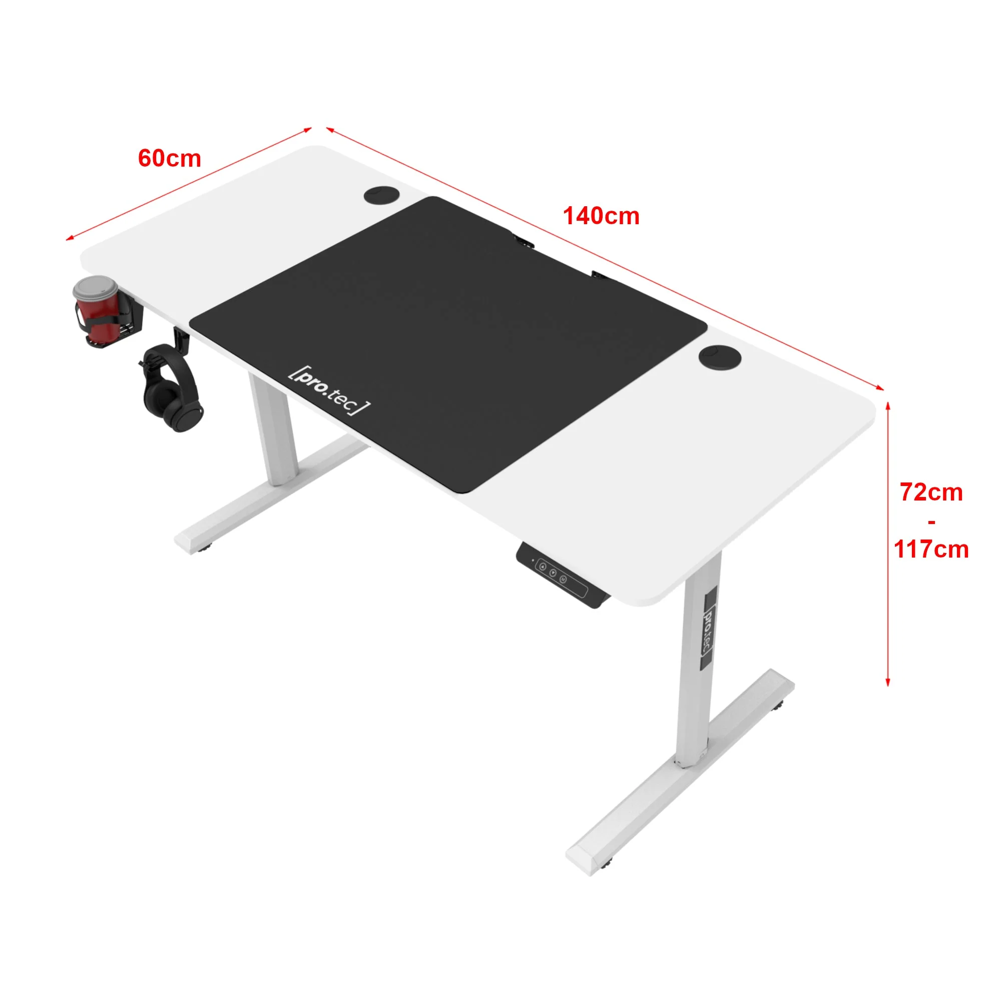 Tavolo elettrico per postazione di lavoro da ufficio con altezza regolabile 140 x 60 x 72 - 117 cm bianco