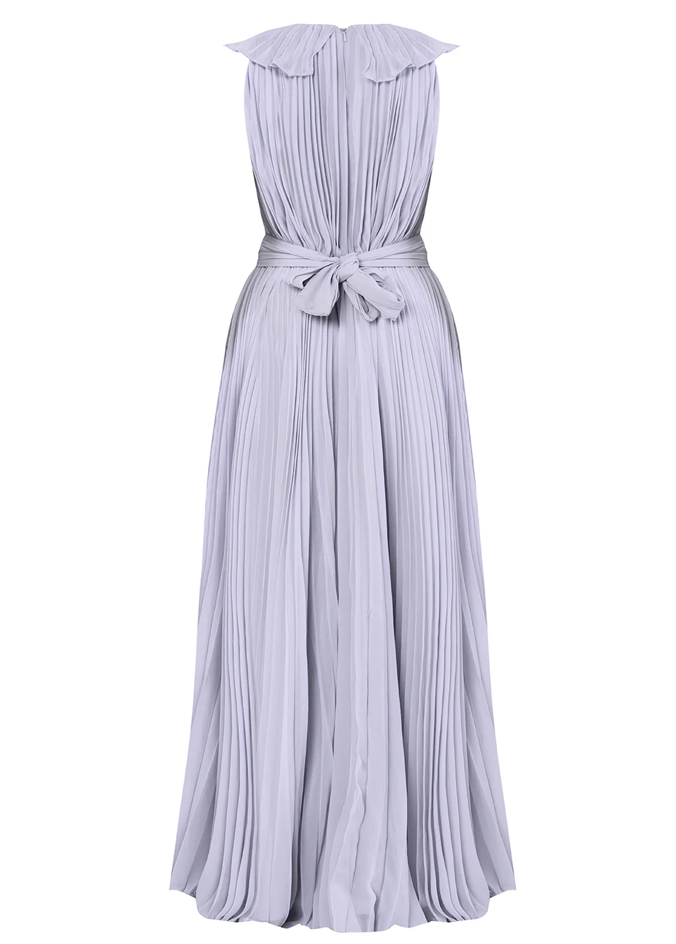 Lilac Grey Pleated Tie Waist Maxi Dress