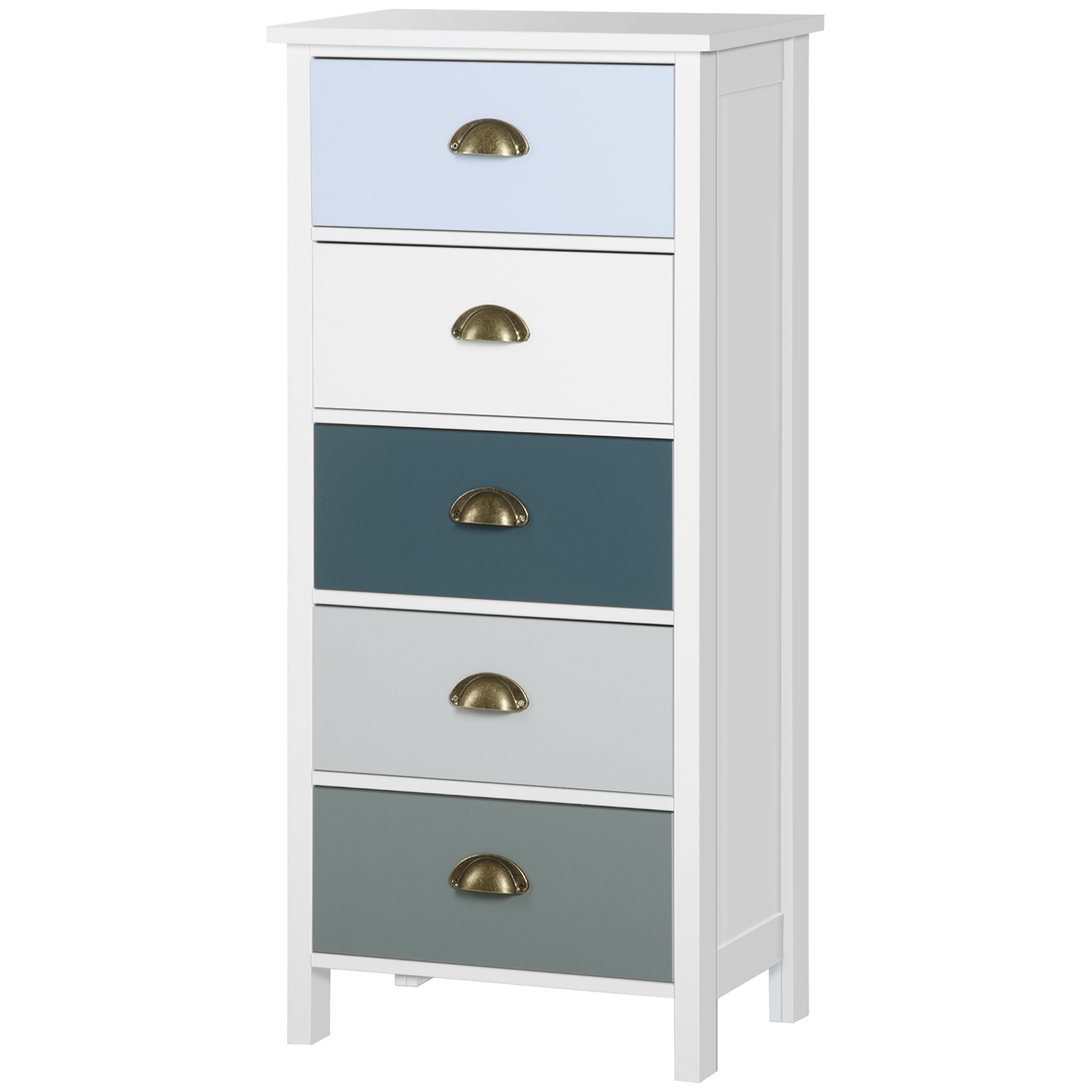 HOMCOM Kommode Schubladenschrank Aufbewahrungsschrank mit 5 Schubladen in verschiedenen Farben und Muschelgriffen aus Metall MDF - Maße: 45B x 30T x 95,4H cm