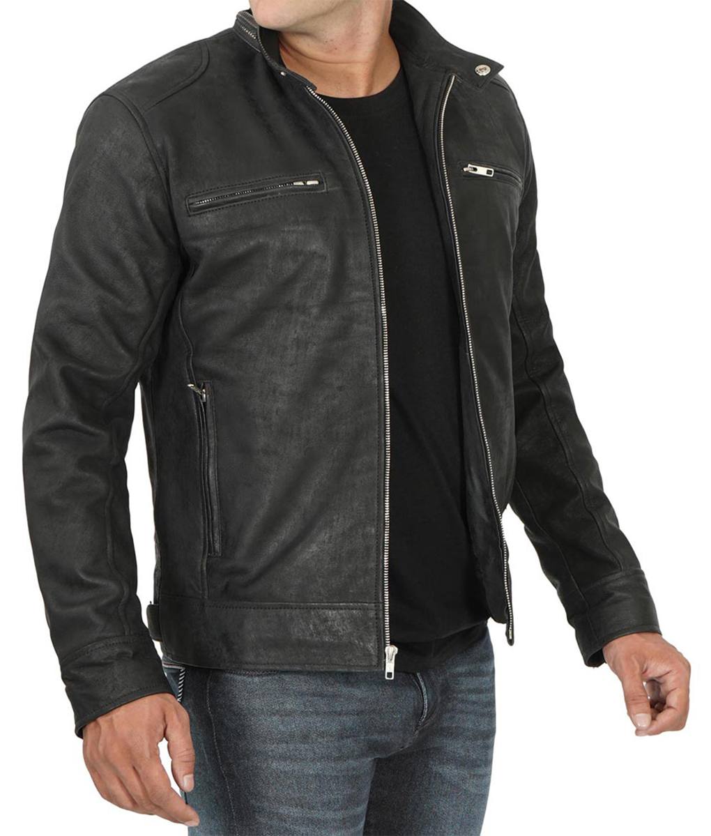 Mens Black Cafe Racer Jacket