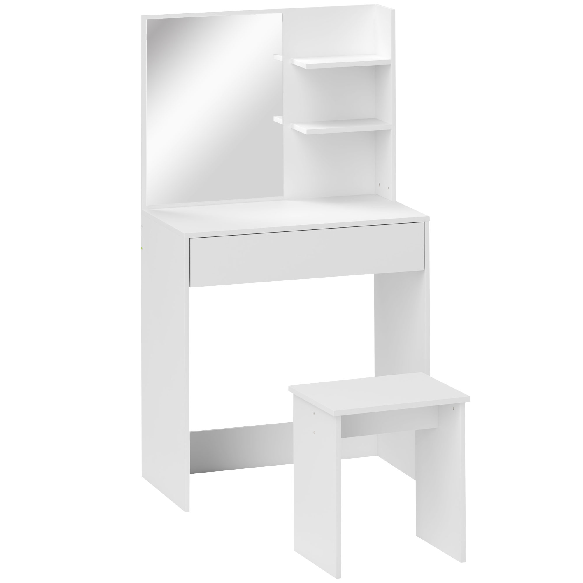 HOMCOM Schminktisch mit 3 Regalen und Schubladen mit Spiegel und Hocker, aus Spanplatte, 75x40x137 cm, Weiß