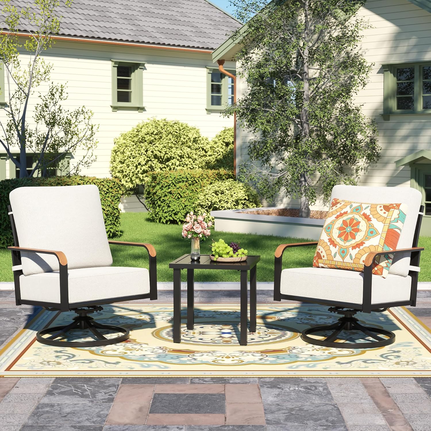 Outdoor Bistro Set 3 Piece Swivel Glider Rocking Chairs Patio Furniture