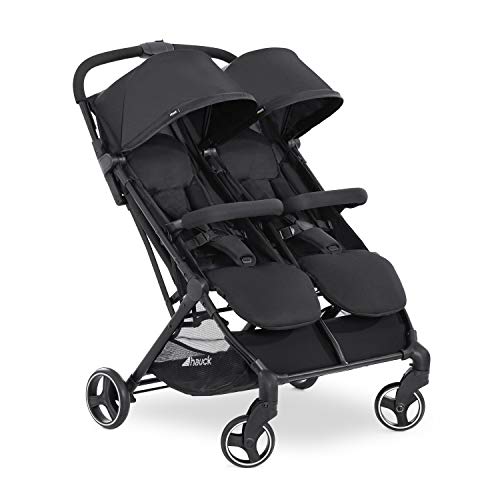 hauck Passeggino Doppio Swift X Duo   Passeggino Gemellare Leggero e Pieghevole con Una Mano, Reclinabile dalla Nascita   Per 2 Bimbi fino a 15 kg ciascuno, Cesto Fino a 3 kg Ciascuno   Nero : Hauck: Prima infanzia
