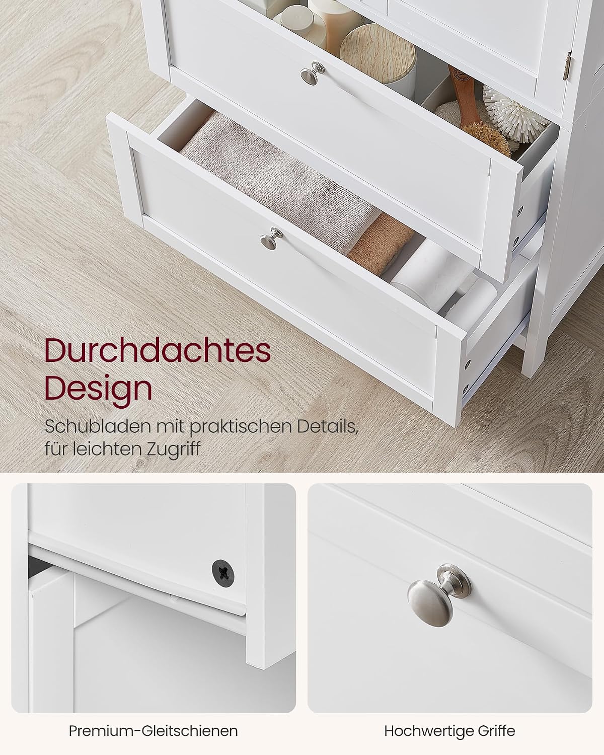 VASAGLE Badezimmerschrank mit Türen und Schubladen