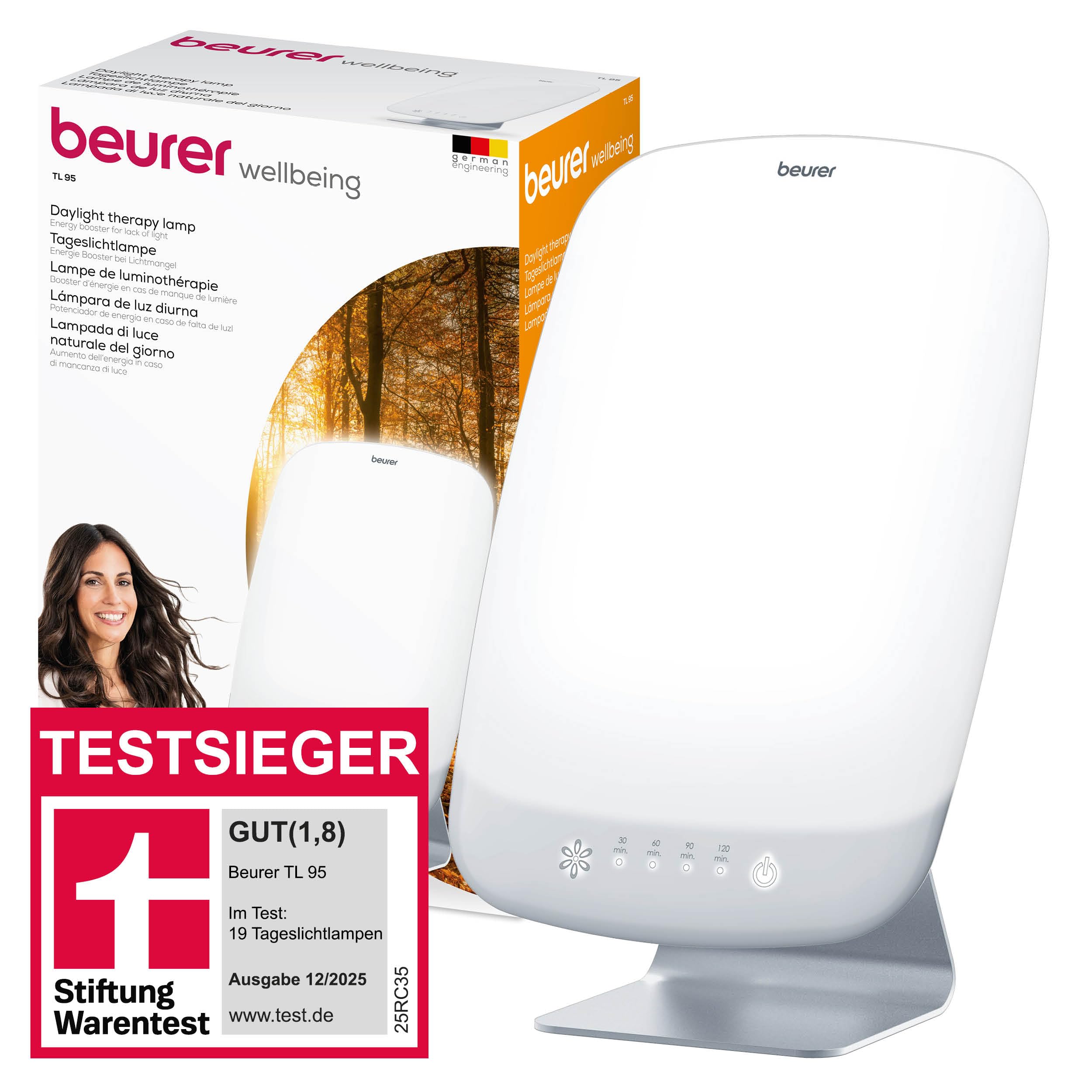 Tageslichtlampe TL 95 mit 14.000 Lux, SunLike LED-Technologie, Dimmer und Memory-Funktion, Medizinprodukt bei Lichtmangel