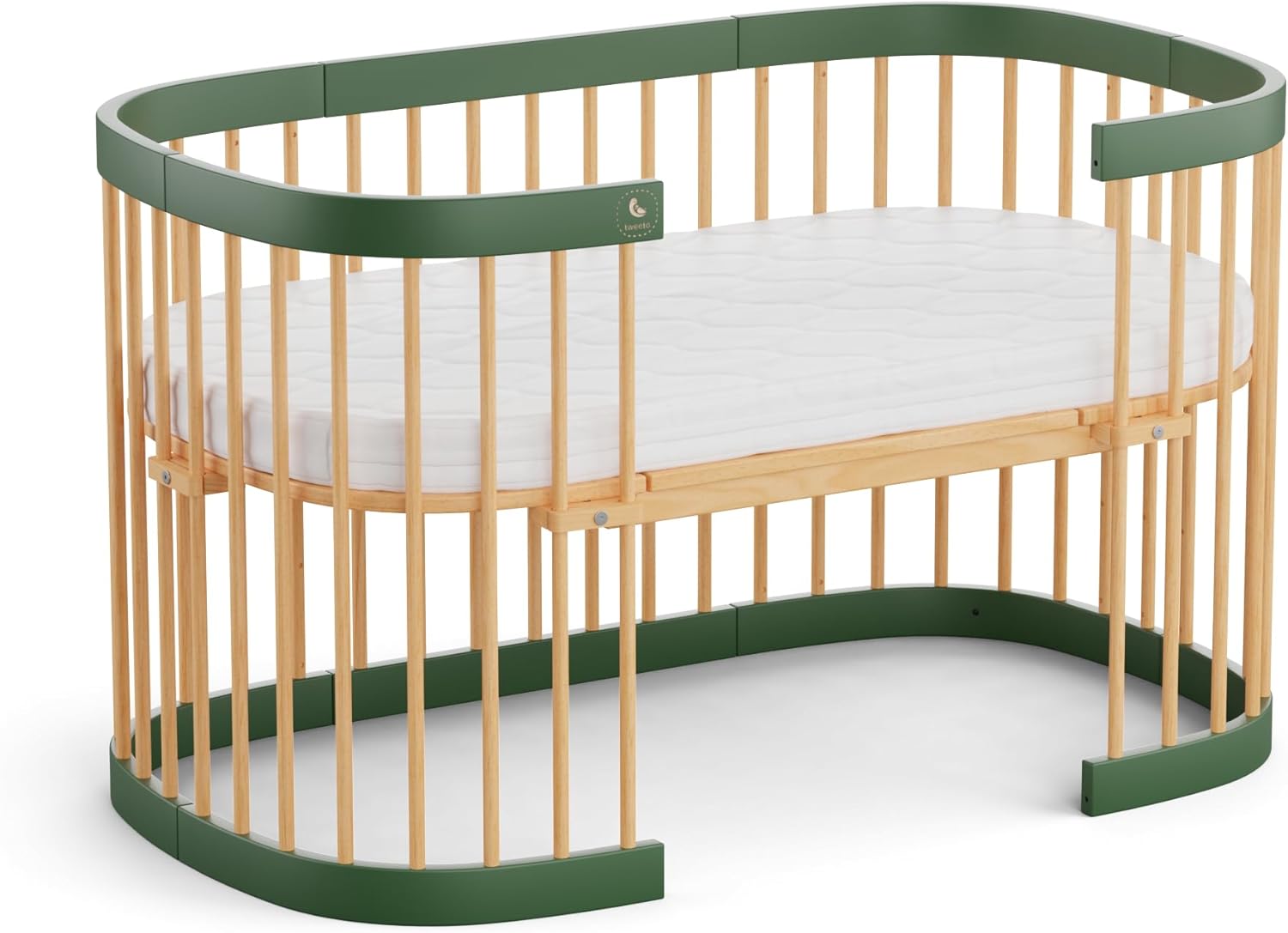 tweeto® Babybett 7 in 1 – mitwachsendes Babybett aus Holz | höhenverstellbares Beistellbett & Gitterbett | umbaubar zu Kinderbett & Laufstall (Buche Natur)