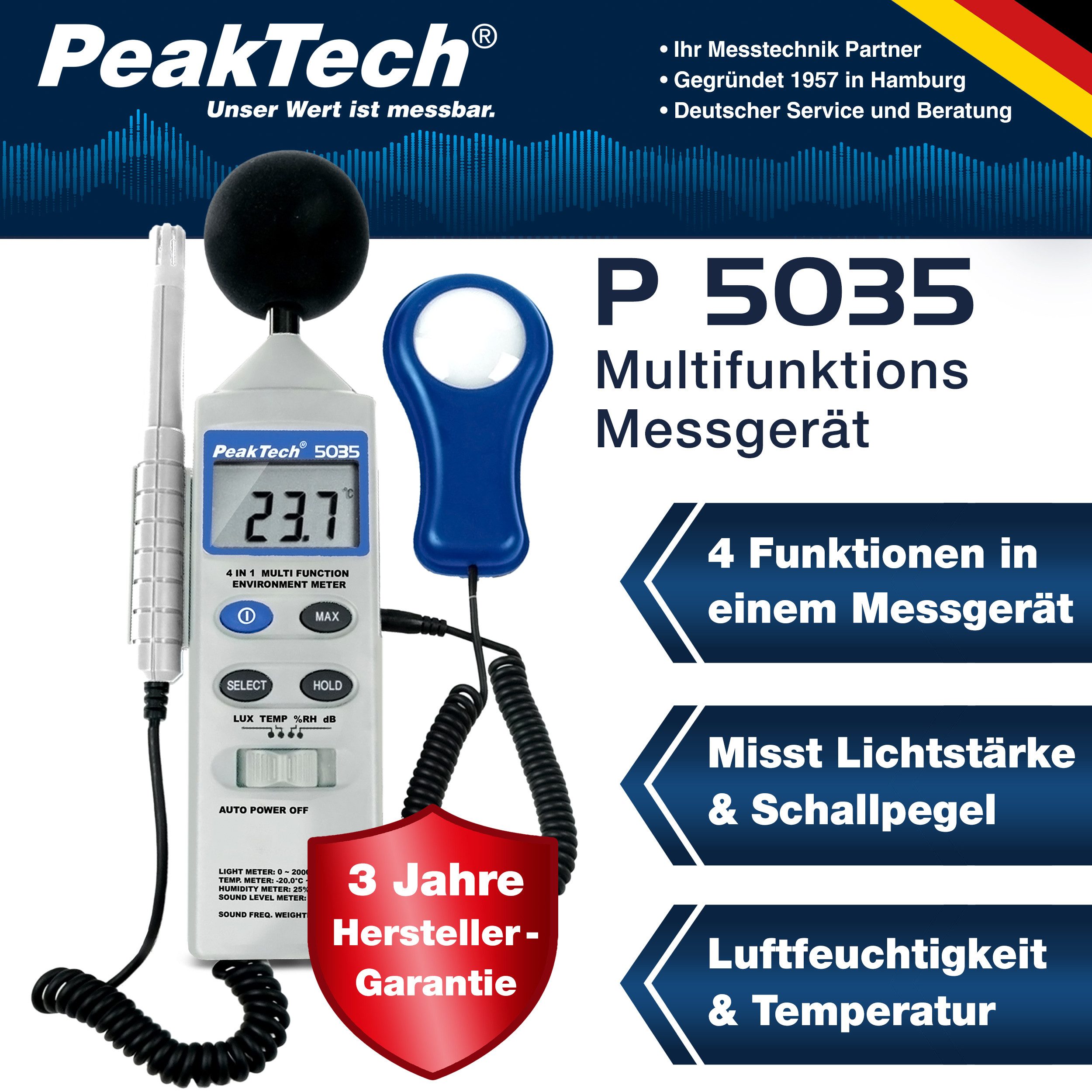 Hygrometer 4 in 1 Multifunktions Umweltmessgerät zur Messung