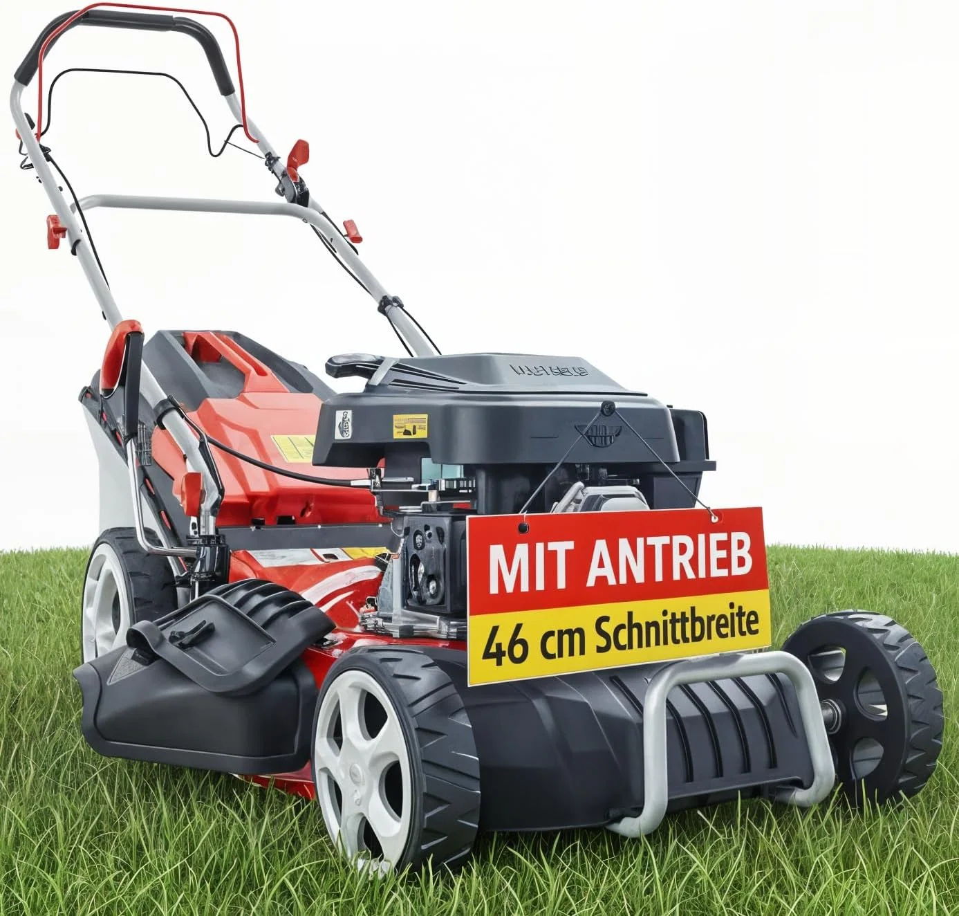 HECHT 5in1 Benzin Rasenmäher, 46 cm Schnittbreite, Radantrieb