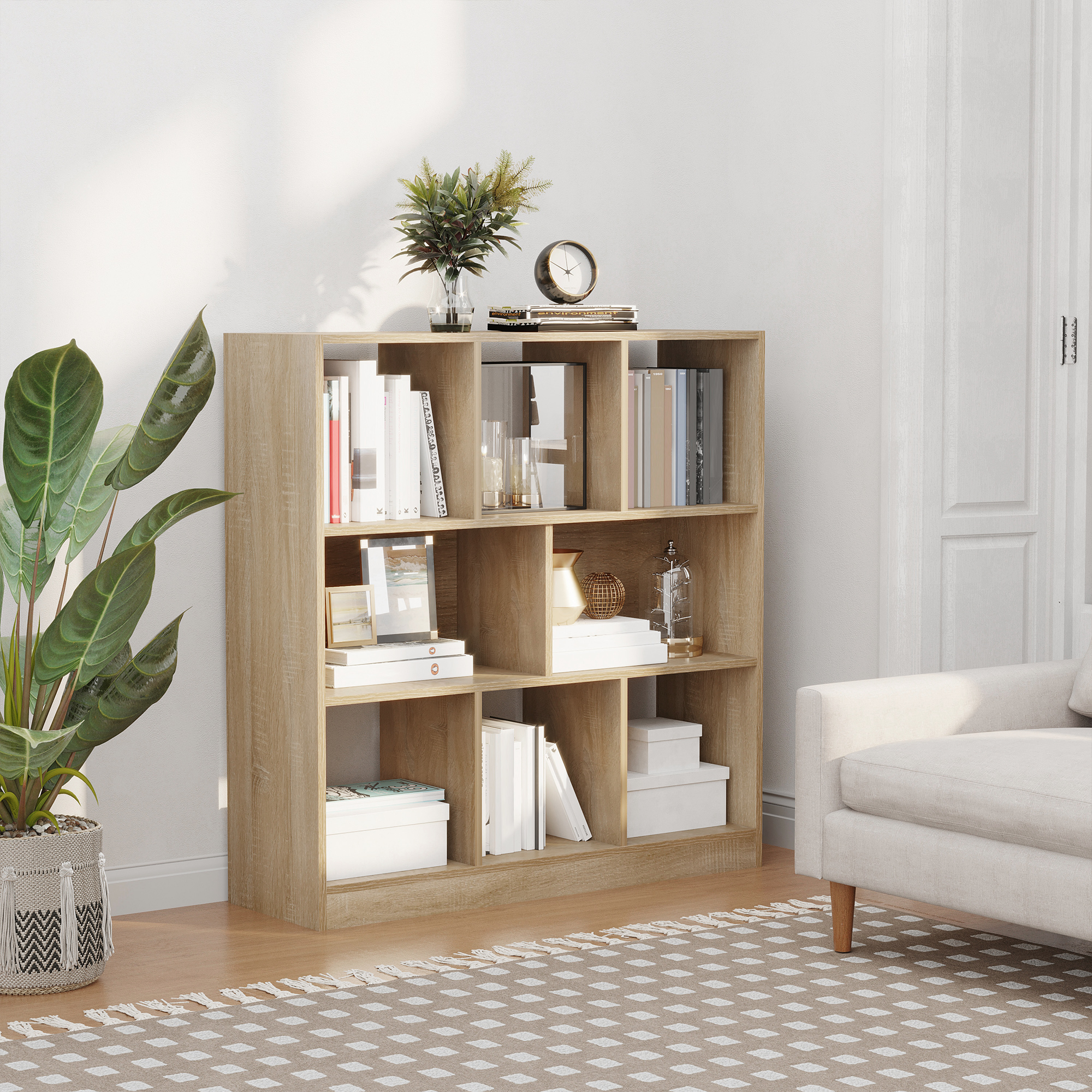 HOMCOM Bücherregal Regal Standregal, 8 Regalfächer, 97,5 x 30 x 100 cm, Eichen-Optik