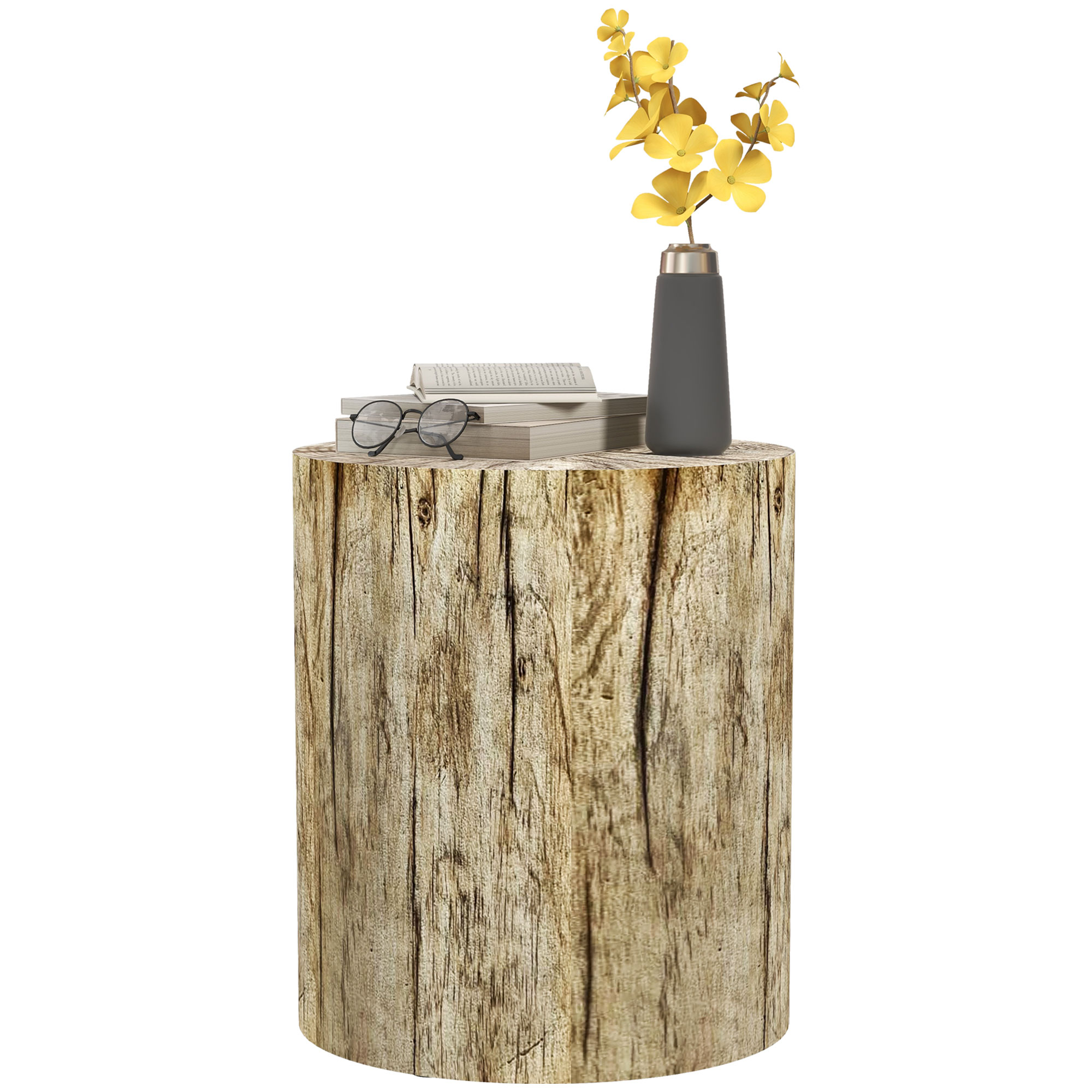 HOMCOM Beistelltisch im Baumstumpf-Design, wetterfest, für Indoor & Outdoor, Beton, Ø37 x 43 cm