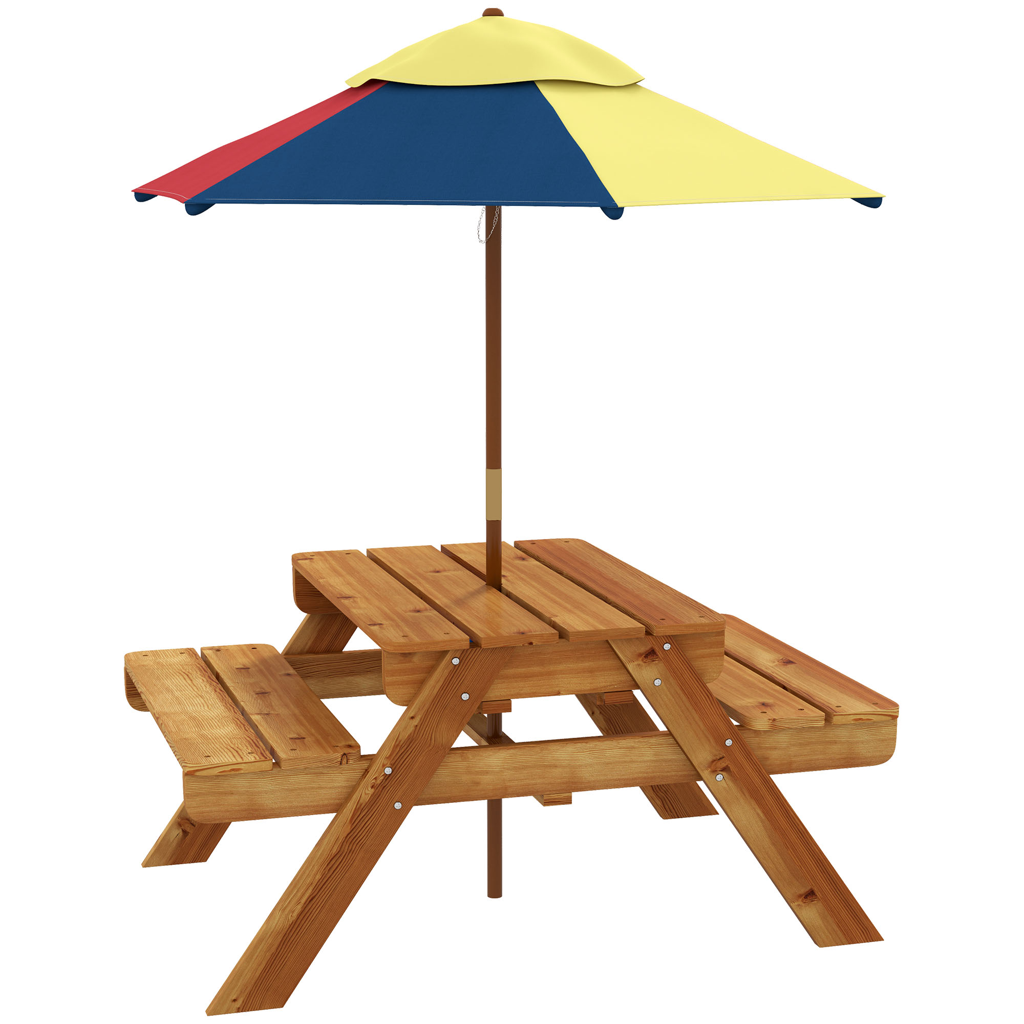 Outsunny Kindergarten Picknicktisch-Set mit Bänken, abnehmbarem Sonnenschirm, 2 Kunststoffbehältern, 2-in-1-Tisch für 4 Kinder