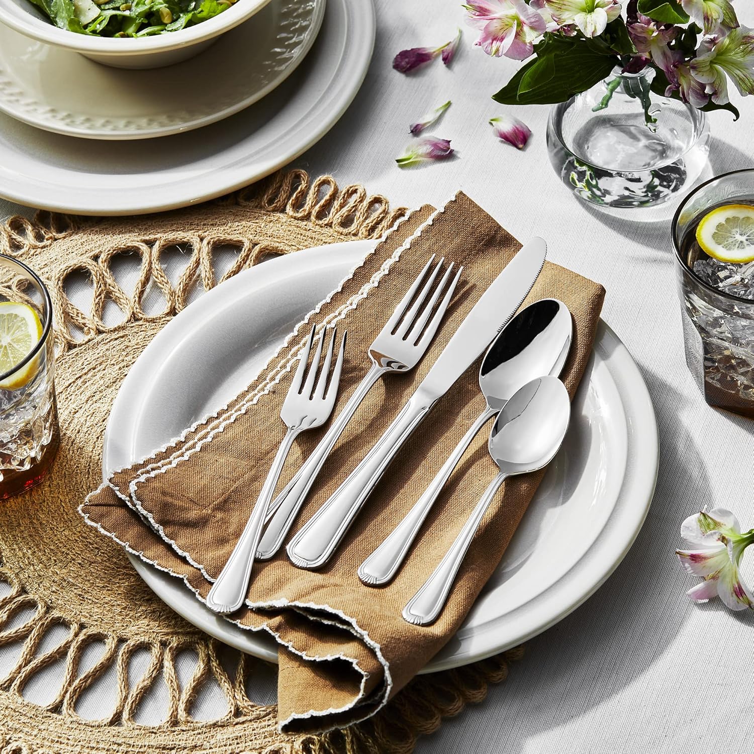 HENCKELS Alcea 65-Piece Flatware Set, Stainless Steel, Silver