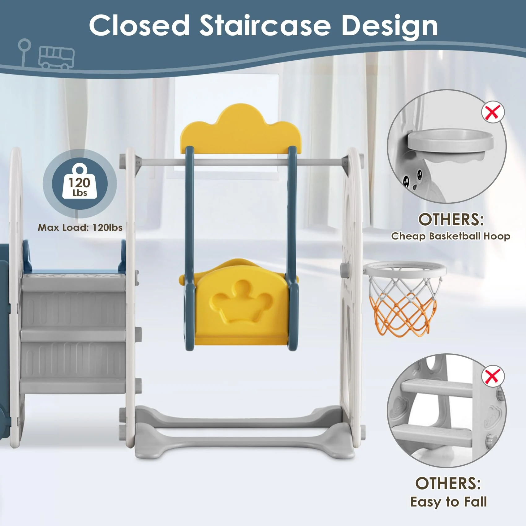 BIERUM 5 in 1 Toddler Slide and Swing Set for Toddlers Age 1-3
