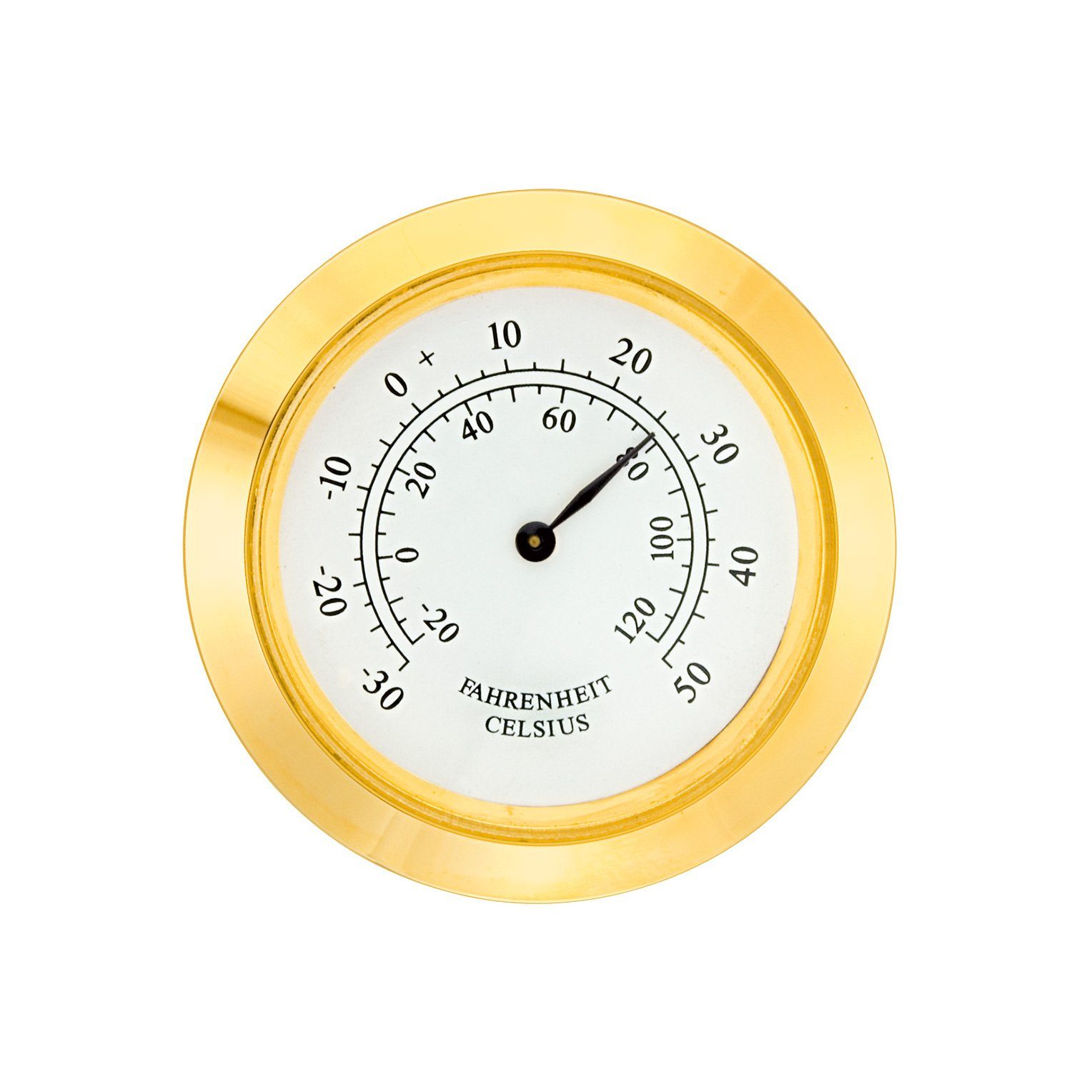 Wetterstation Mini-Einsteckwerk Import Trommel Ø 40,5mm, Lünette Ø 45mm gelb, Zifferblatt weiß-antik, Thermometer