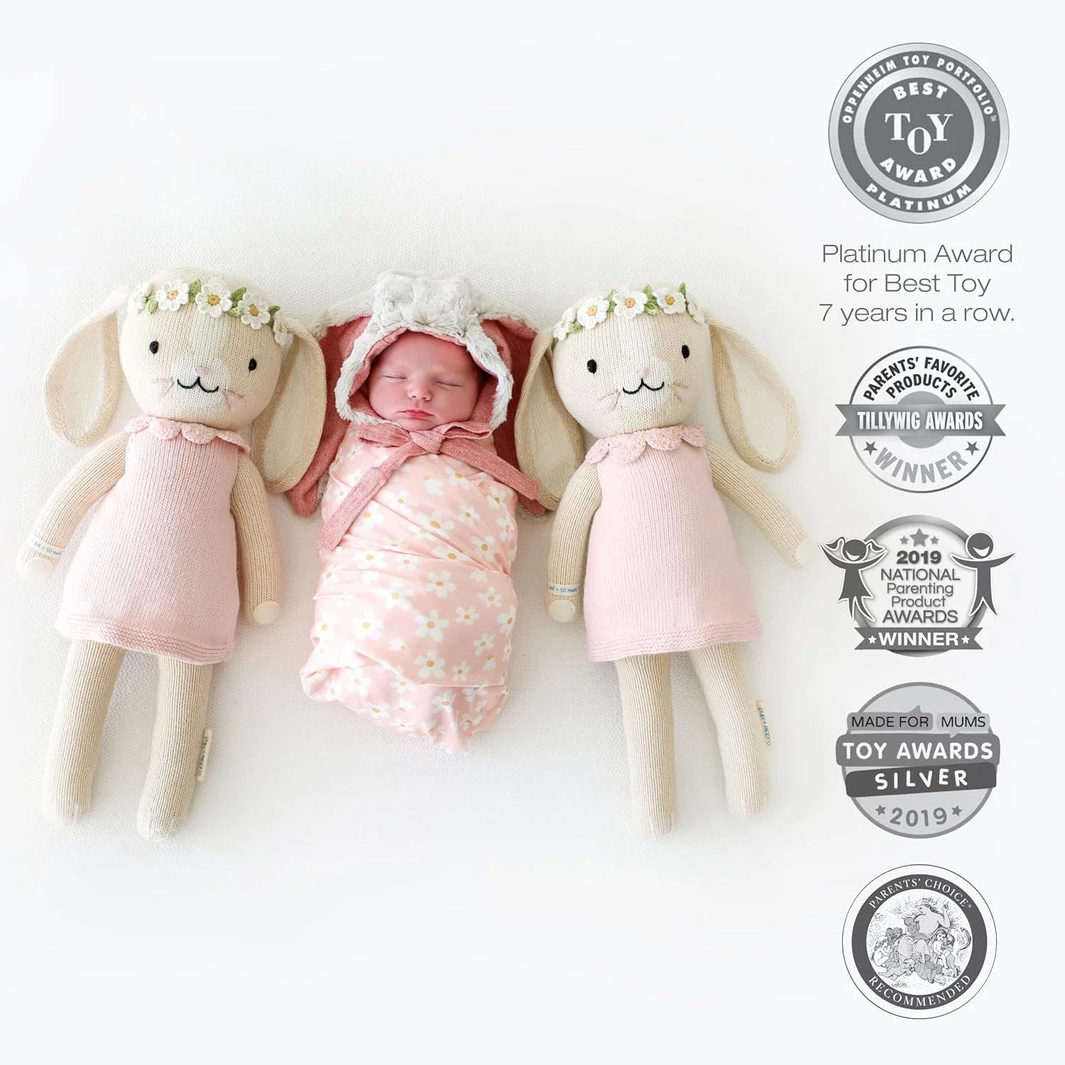 cuddle kind Bunny Blush 13&prime;&prime; Hand Knit Doll &ndash; 100% Cotton, Fair Trade, Provides 10 Meals, Heirloom Quality
