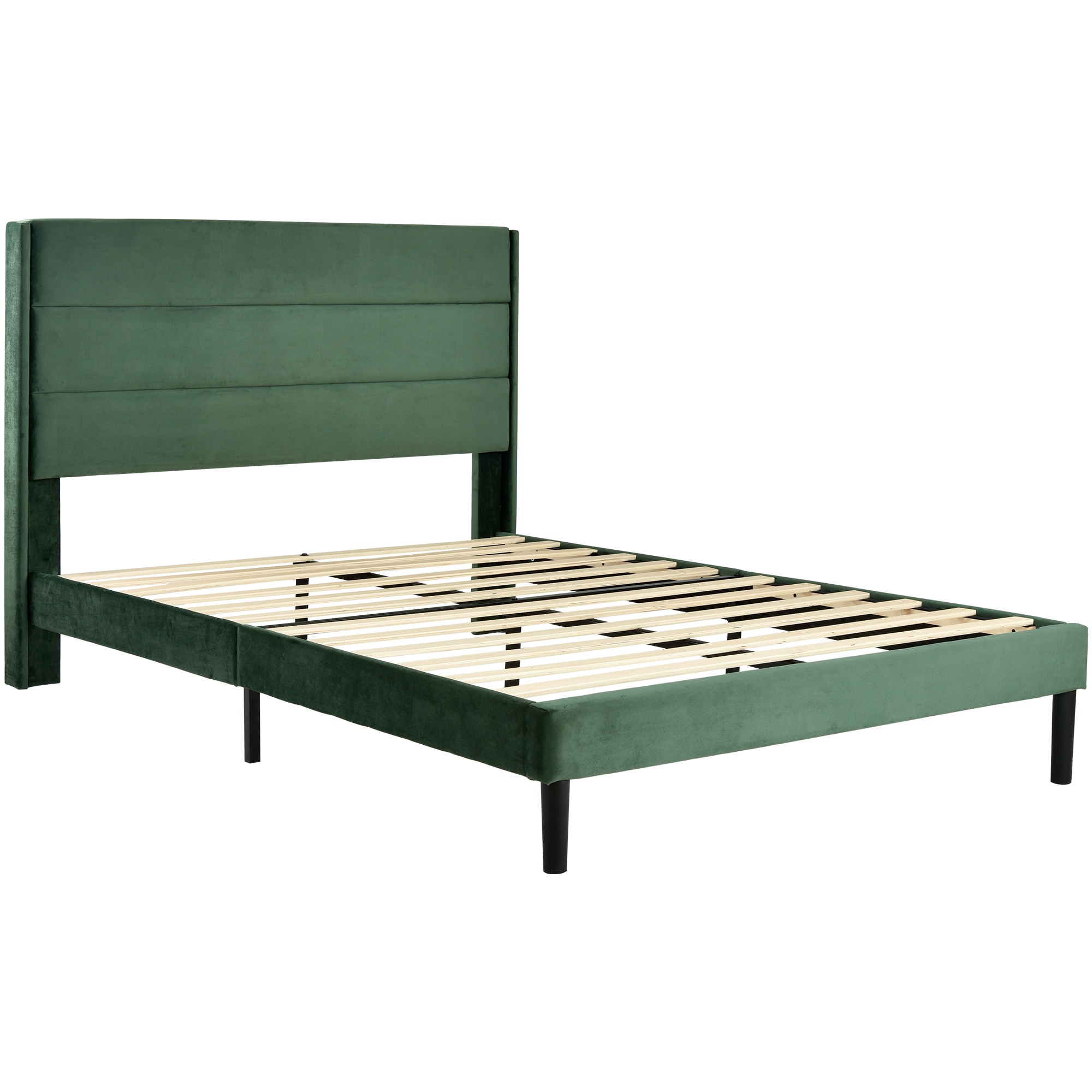Doppelbett mit Lattenrost und Kopfteil, Bezug in Samtoptik, modernes Design, ohne Matratze, 140x200 cm, Grün