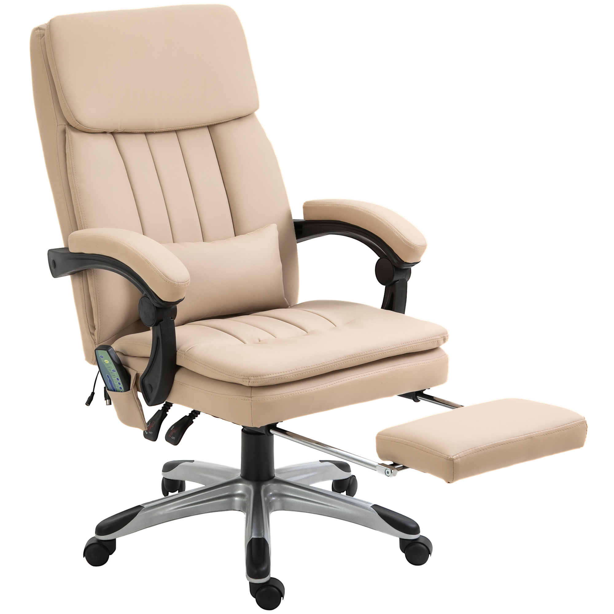 Vinsetto Massagesessel Bürostuhl ergonomisch höhenverstellbar neigbare Rückenlehne ausziehbare Fußstütze Lendenkissen Fernbedienung Kunstleder beige