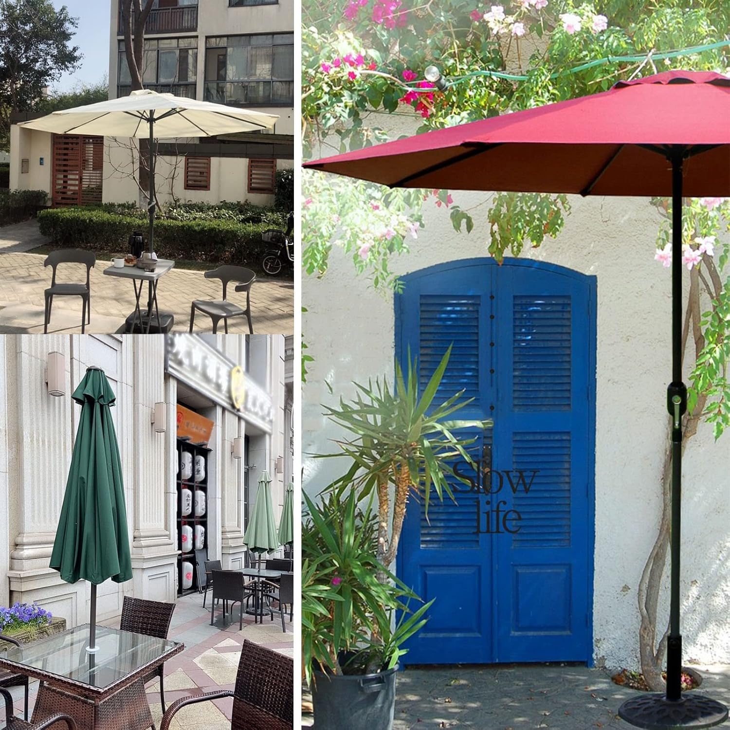 Wasserdichte Terrassen-Sonnenschirmabdeckung, Sonnenschutz für den Außenbereich, Rot, Grün, Beige, Khaki, Braun, mit Kurbelgriff, ohne Fuß, für Strände, Straßencafés, Gartenschirm, Sonnenschirm, 2,7 m