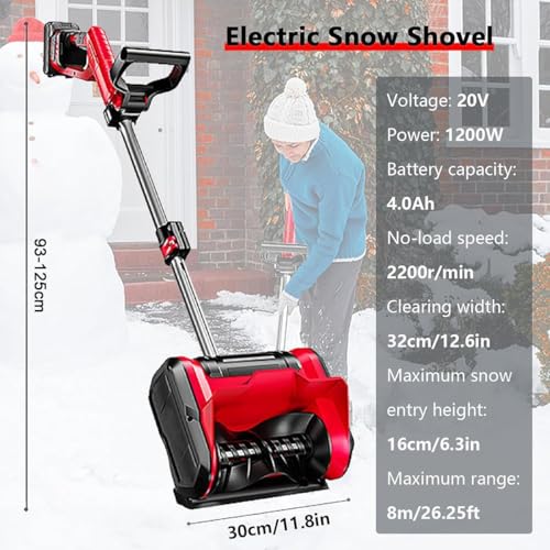 Spazzaneve Elettrico Senza Fili, Pala da Neve Automatica 2200 Giri/min con Asta Telescopica 93 125 cm, Larghezza di Pulizia 30 cm, Spazzaneve a Spinta Manuale da 1200 W per Patio, Vialetto di Ponte : Amazon.it: Giardino e giardinaggio