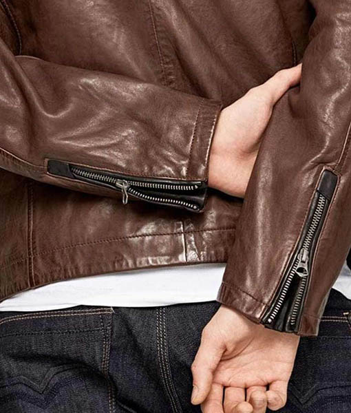 Mens Black and Brown Slimfit Cafe Racer Jacket