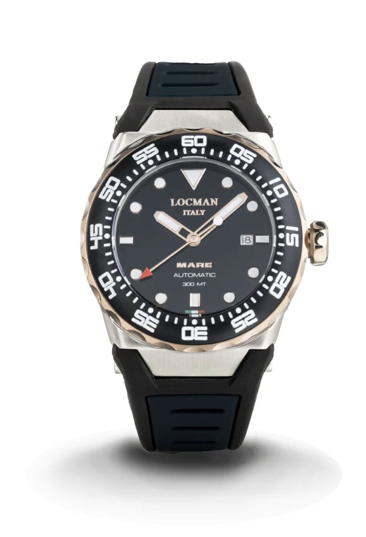 Orologio Locman Mare nero acciaio e oro con silicone 0559M01R-0RBKRGSK2
