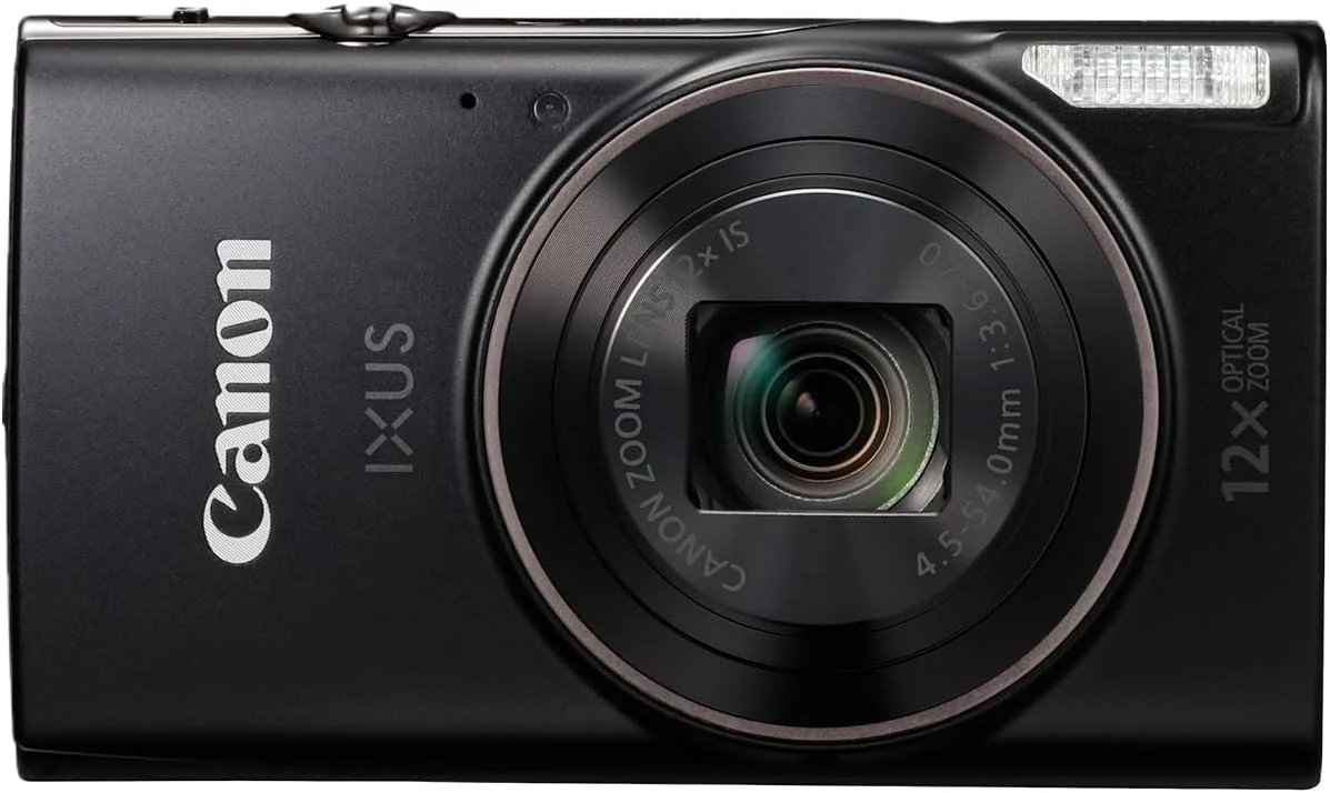 Canon IXUS 285 HS A Kompaktkamera, 12-Fach optischer Zoom, Digitalkamera für Reise und Alltag, 20,2 MP, Full-HD-Video, WLAN, NFC, Schwarz