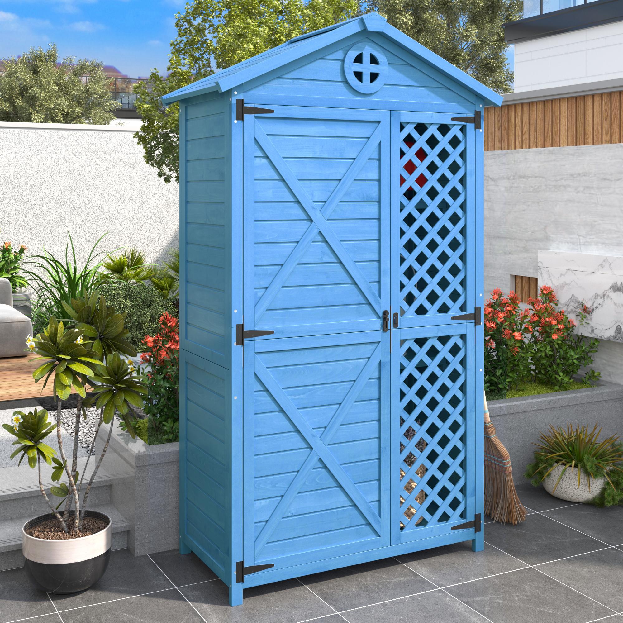 Gartenschrank 90x56x175 cm - Holzschuppen für Gartenwerkzeuge im Garten, Outdoor Storage, Blau