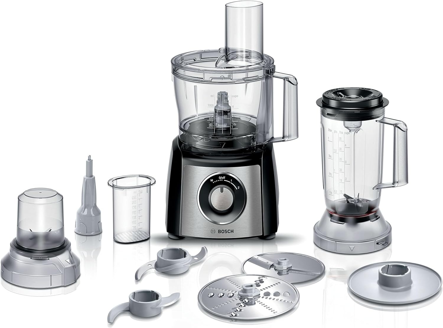 Bosch MultiTalent 3 Robot da Cucina Multifunzione Compatto - Oltre 20 Funzioni, 800 W, 2 Velocità, Ciotola 2,3 l, Disco per Affettare, Tagliare e Grattugiare, Lama per Impastare e Disco per Montare [Classe di efficienza energetica B]