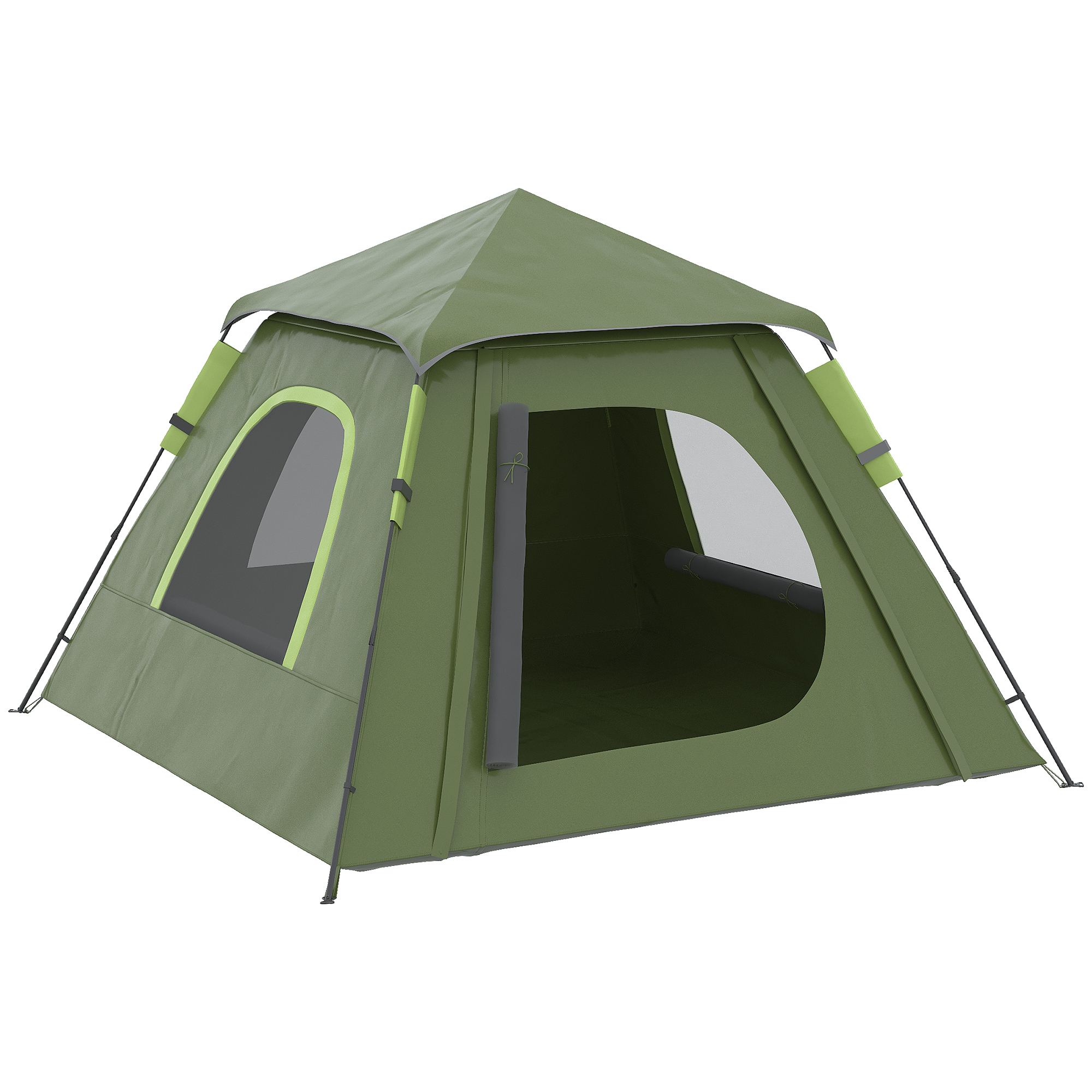 Outsunny Campingzelt 2 Personen mit Veranda, Fenstern und Reißverschlusstür, 210x210x150 cm, Grün