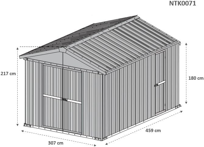 Box in Acciaio Zincato Casetta da Giardino in Lamiera 3.27 x 4.59 m x h2.17 m - 201 KG – 15,01 metri quadri (Verde)