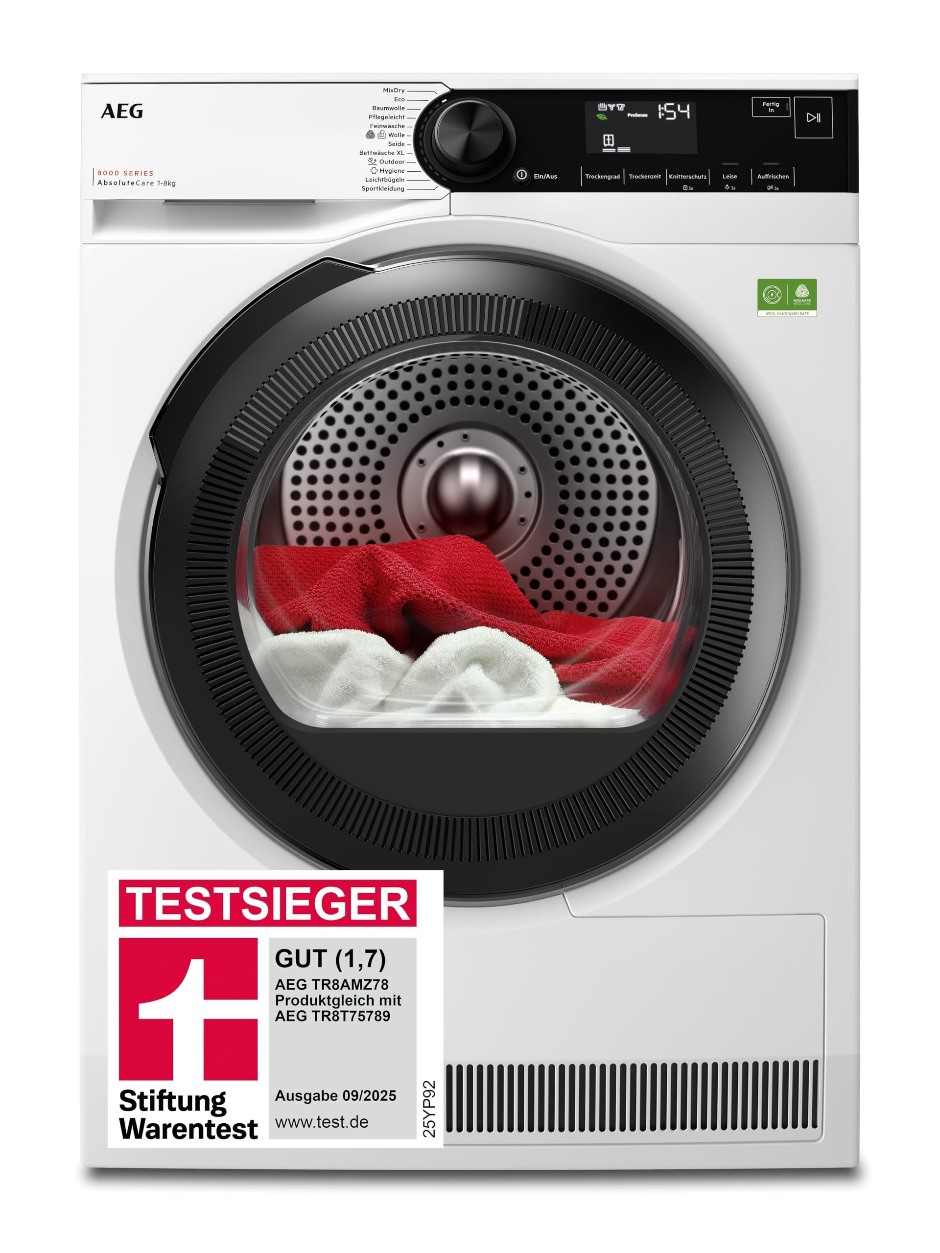 AEG Serie 8000 Wärmepumpentrockner TR8AMZ78 Testsieger bei Stiftung Warentest energieeffizient