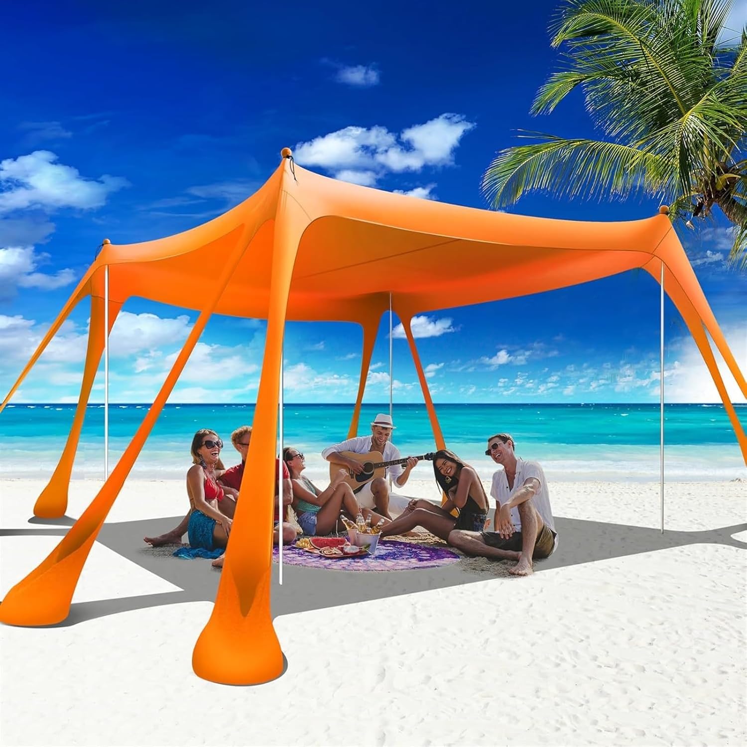 Strand Canopy Beach Zelt Pop Up Schatten 10x10ft Sonnenschutz UPF50+ mit 8 Sandbags-2 Sand Schaufel-4Poles-Ground Pegs-Portable Tragetasche für Outdoor Family Camping
