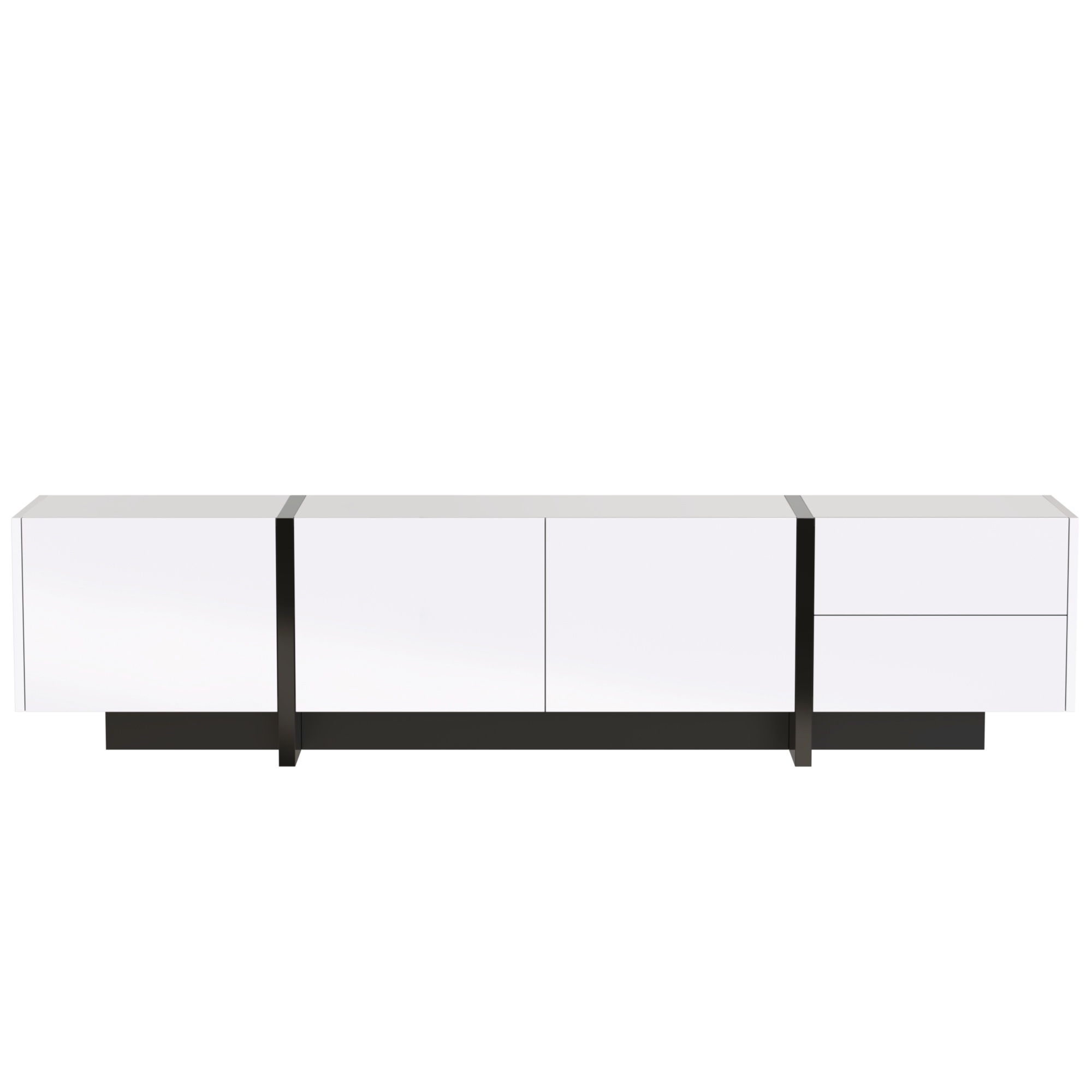 TV-Schrank in Hochglanz mit Türen, Schubladen und Regalen, modernes Design, Weiß und Schwarz