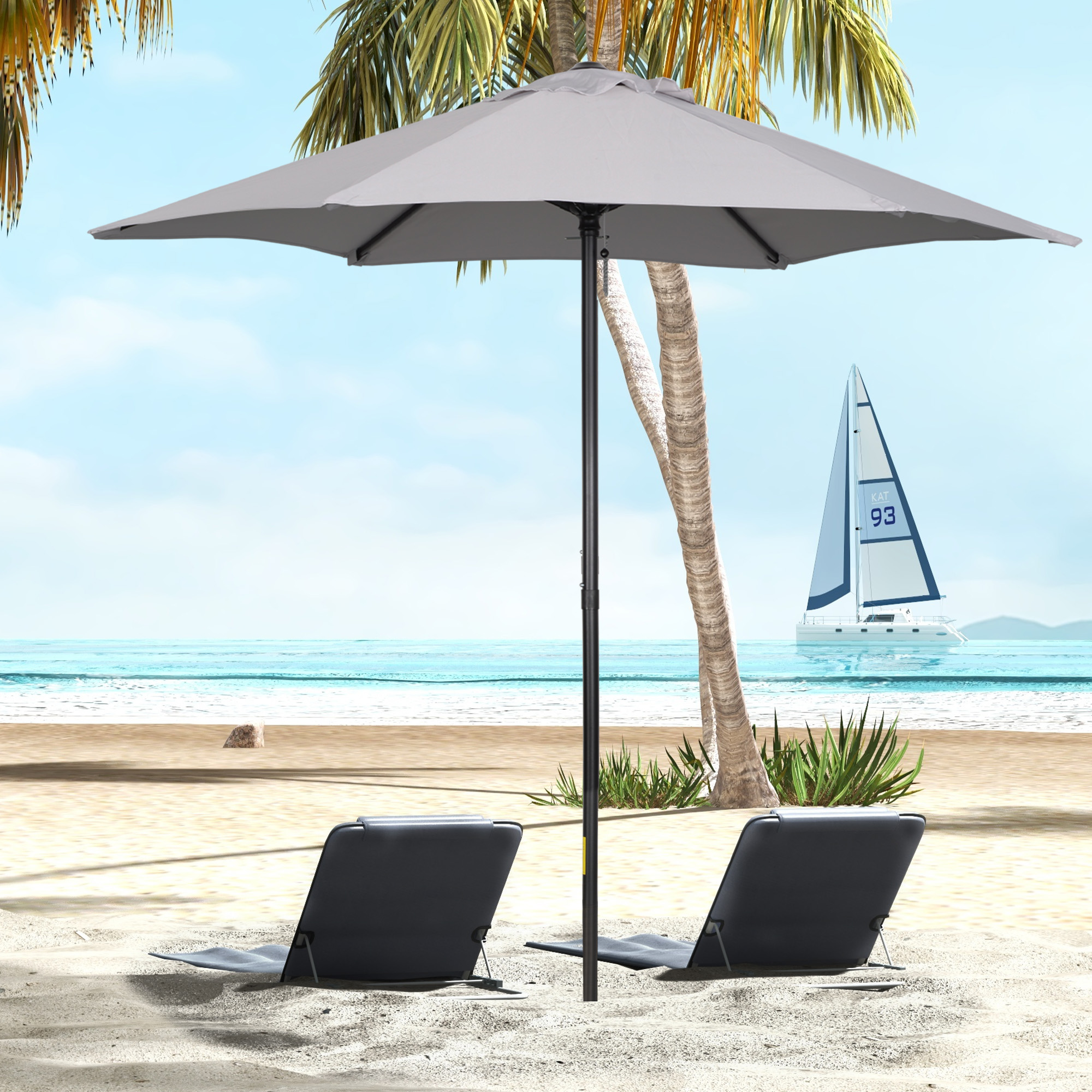 Outsunny Gartenregenschirm 2x2 m mit zentraler Stange, Außenschirm aus Aluminium, Hellgrau