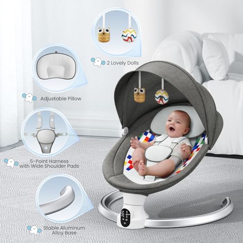 Kotsy sdraietta neonati con telecomando e controllo bluetooth per connessione smartphone,altalena neonato con cintura di sicurezza a 5 punti,con 5 ampiezze altalene timer a 3 stadi : Amazon.it: Prima infanzia