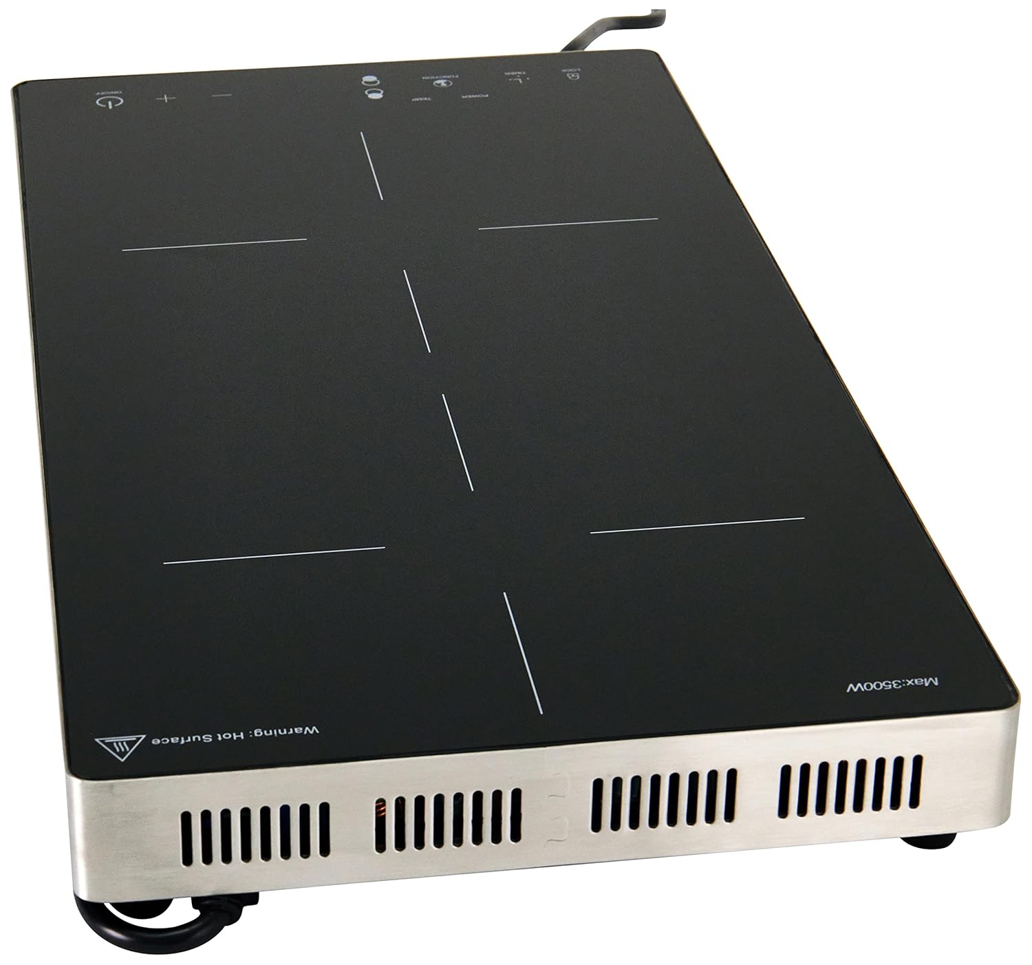 SARO DENISE - Piano cottura a induzione a 2 zone di cottura, in acciaio inox/vetro, con 8 livelli di calore, touch screen, display a LED, timer, per pentole da 26 cm di diametro, 3,5 kW
