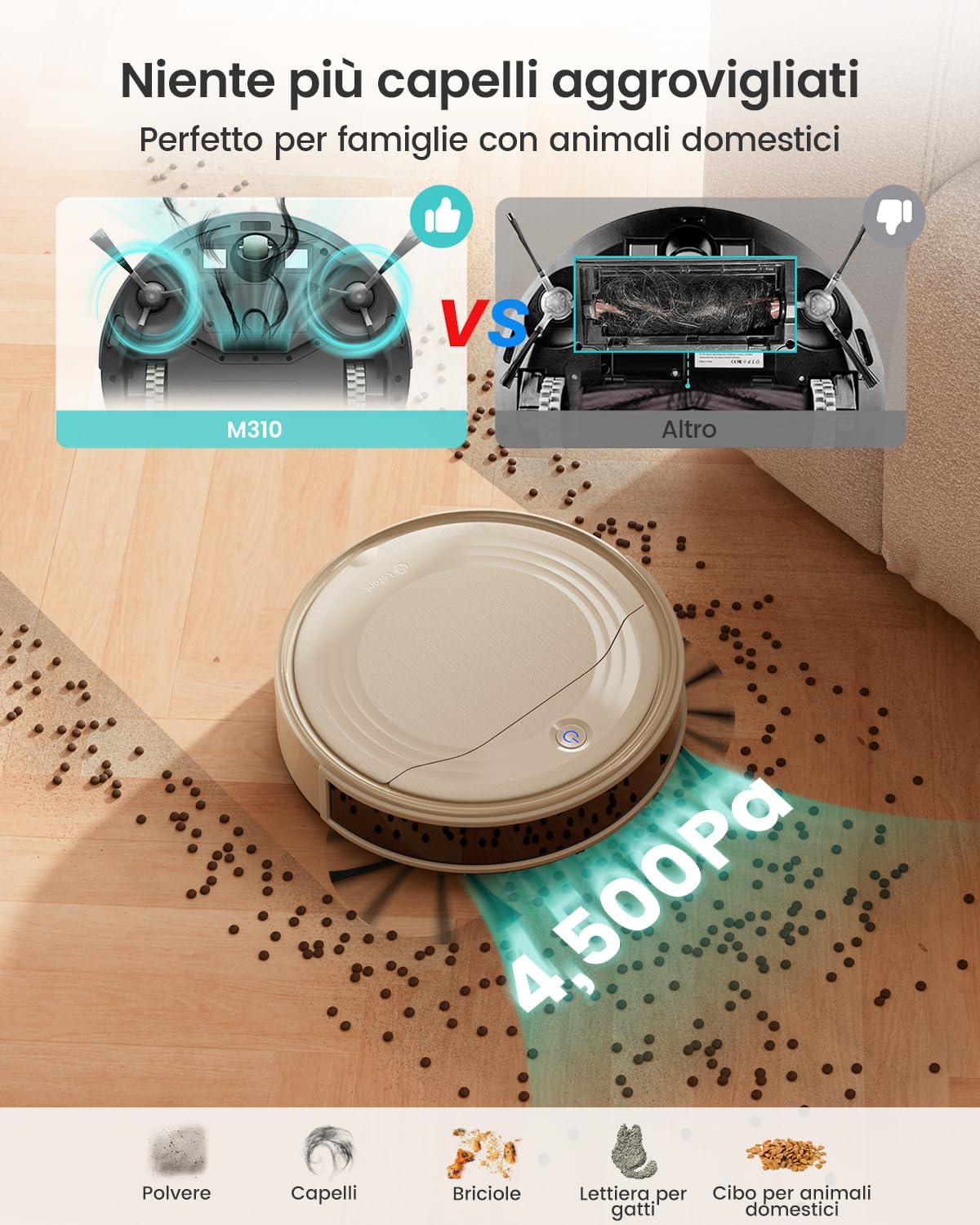 Lefant Robot Aspirapolvere con 2200Pa, Senza Grovigli,7,6cm Ultra Sottile,Autocaricante,Wi-Fi/App/Alexa,120 Minuti,6 Modalit脿 di Pulizia,Ideale per Peli di Animali Domestici,Pavimenti Duri M210-Pro