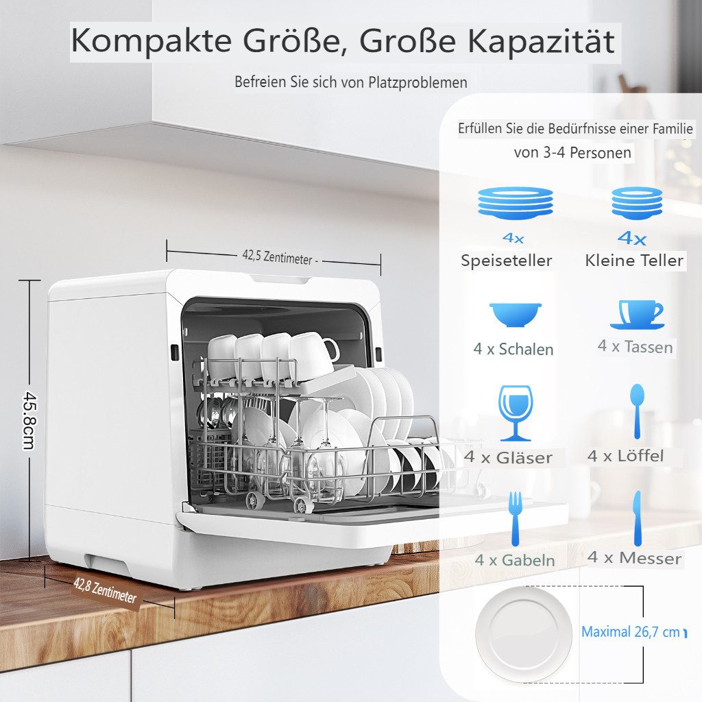 Tischgeschirrspüler 950W Mini Tischspülmaschine Geschirrspüler BH-4-CDW