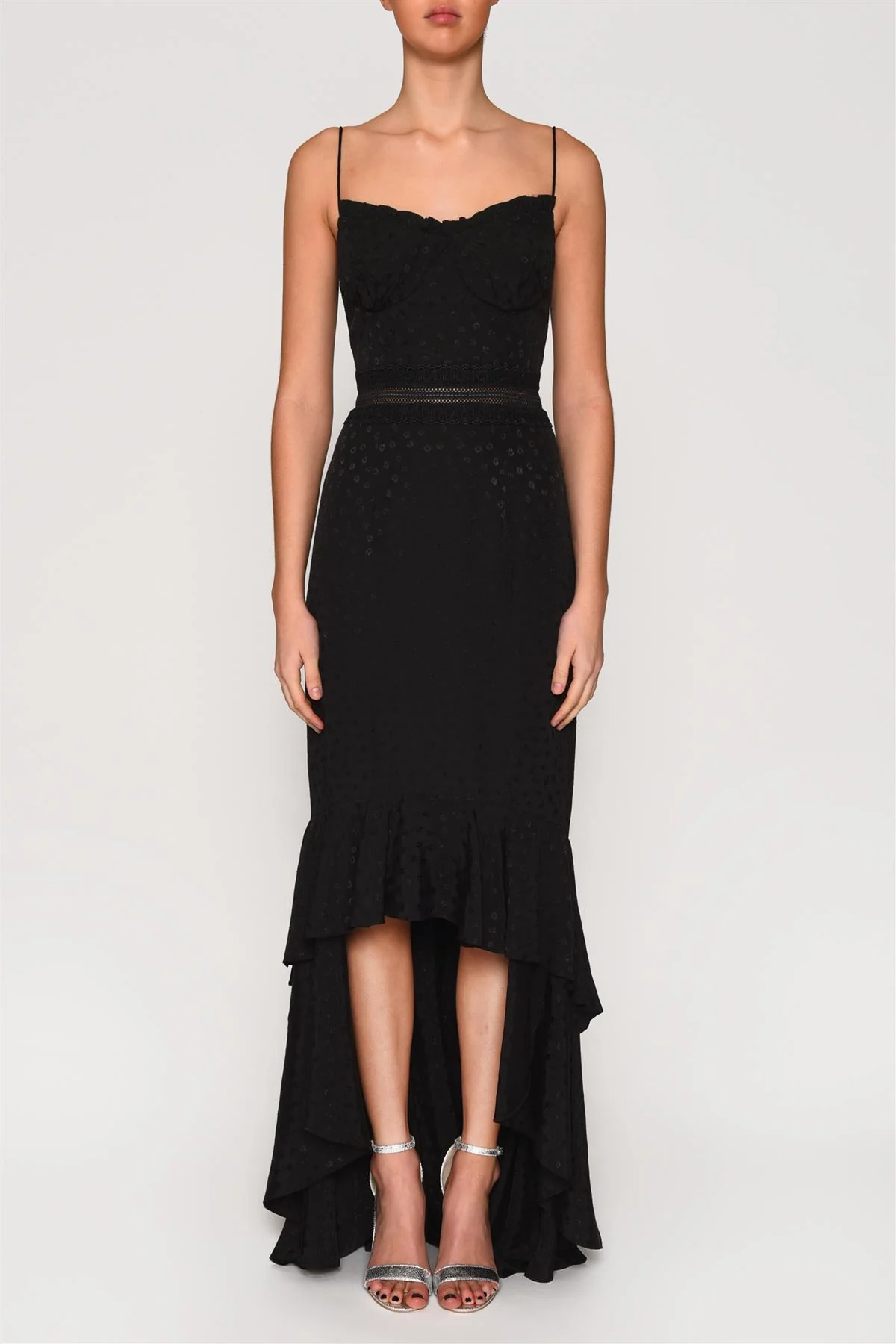 Black Floral Jacquard Daniella High-Low Dress