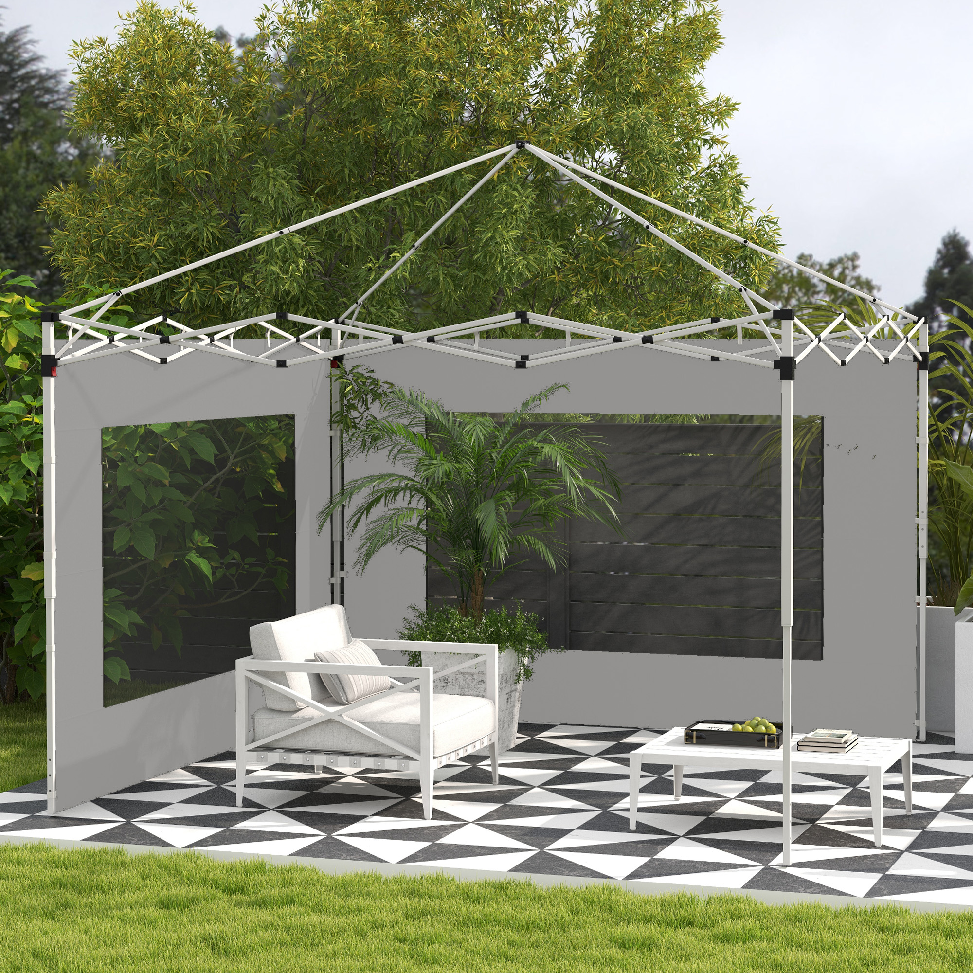 Outsunny Set von 2 Zeltseitenwänden, Pavillon 295x195 cm, Ersatzstoffwände für Pavillon 6x3 oder 3x3 m, grau