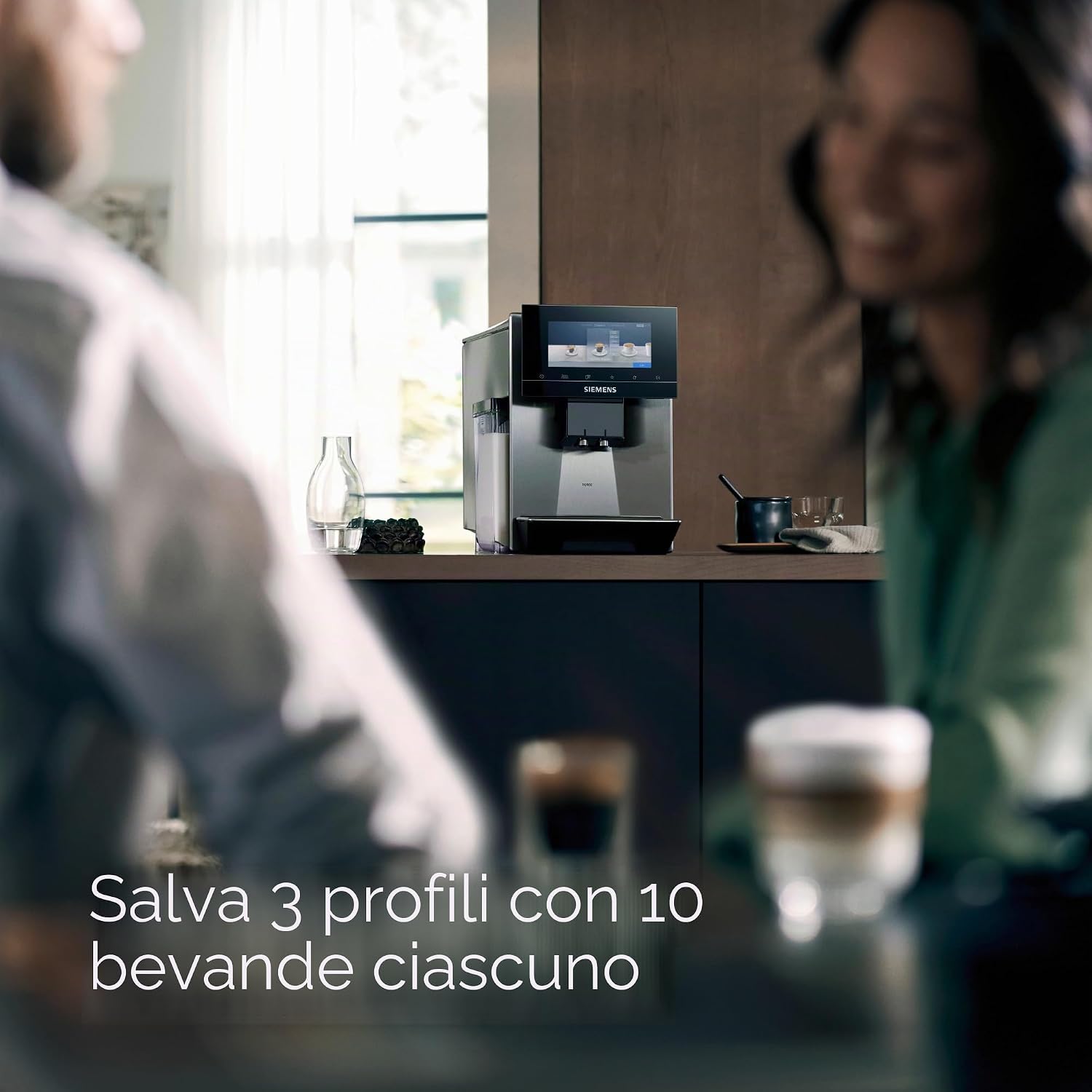 SIEMENS Macchina da caffè automatica EQ900 plus TQ903DZ3, pulizia automatica e decalcificazione, controllo app, display intuitivo, modalità barista, riduzione del rumore, smerigliatrice premiata, 1500