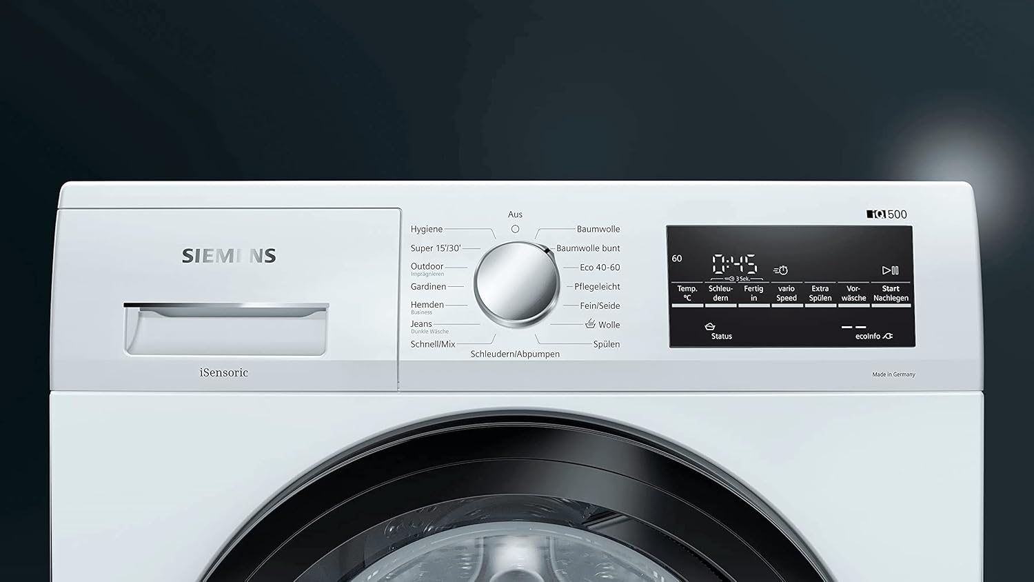 Siemens WM14G400 iQ500 Waschmaschine / 8kg / C / 1400 U/min/Outdoor Programm/varioSpeed Funktion/Nachlegefunktion/aquaStop, Wei/Schwarz