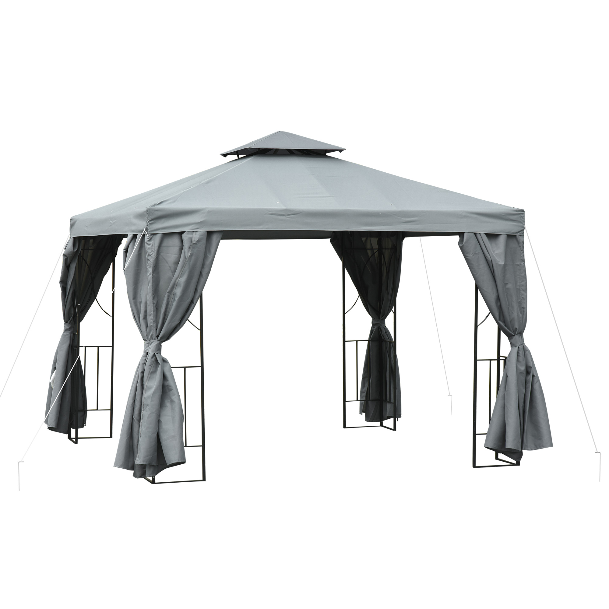 Outsunny Gartenpavillon Pavillon 2,95 x 2,95 m Doppeldach Partyzelt Festzelt 4 x Doppel-Seitenteile wasserdicht UV-Schutz Metall Polyester Dunkelgrau
