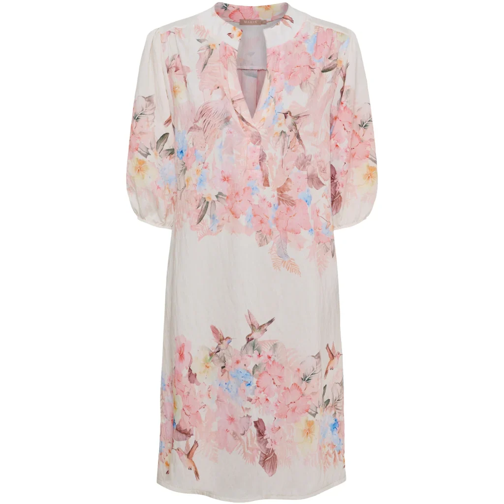 Floral Print Midi Dress �C Three-Quarter Sleeve | Women's Luxury Viscose Dress