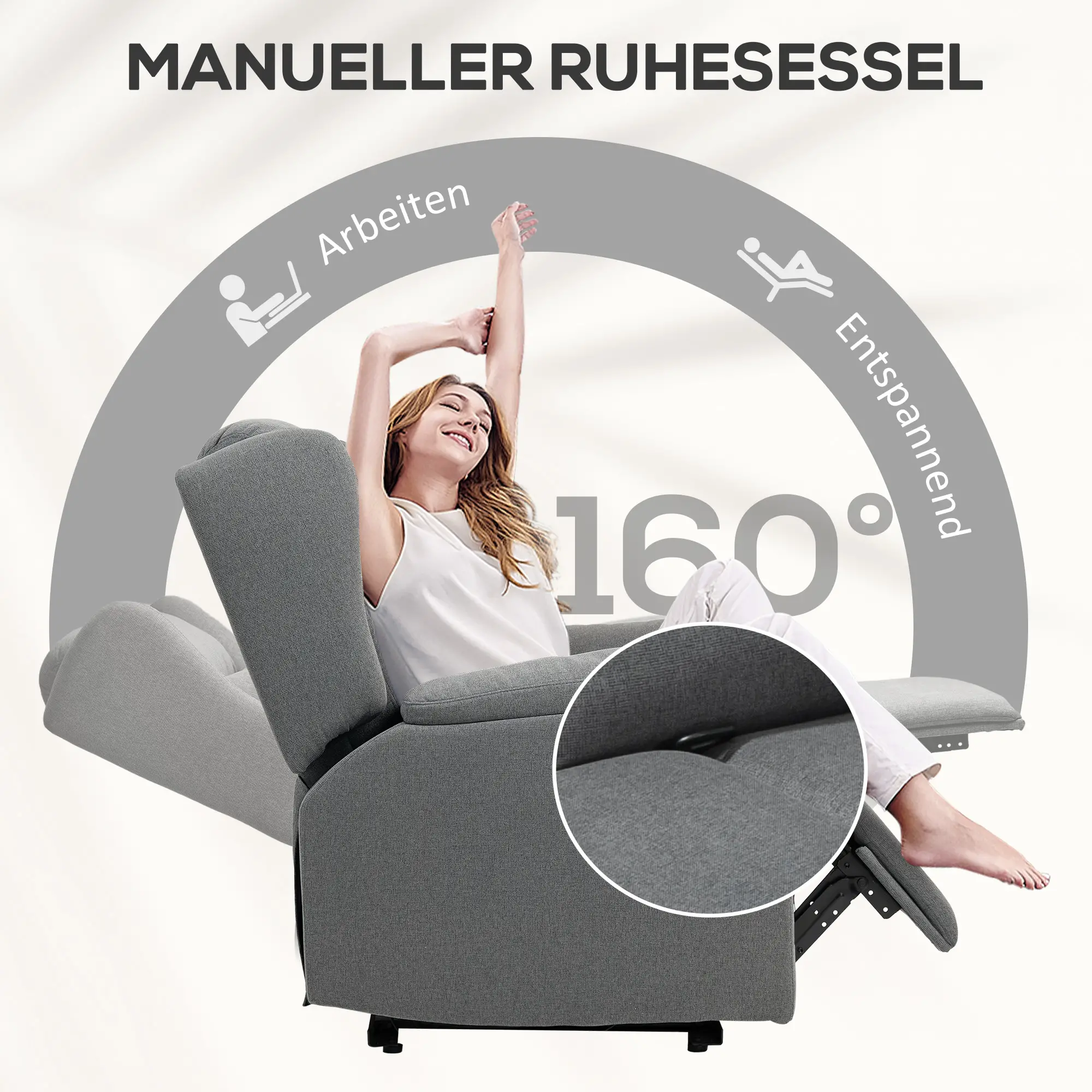 HOMCOM Relaxsessel mit Liegefunktion & Taschenfederkern, Dunkelgrau