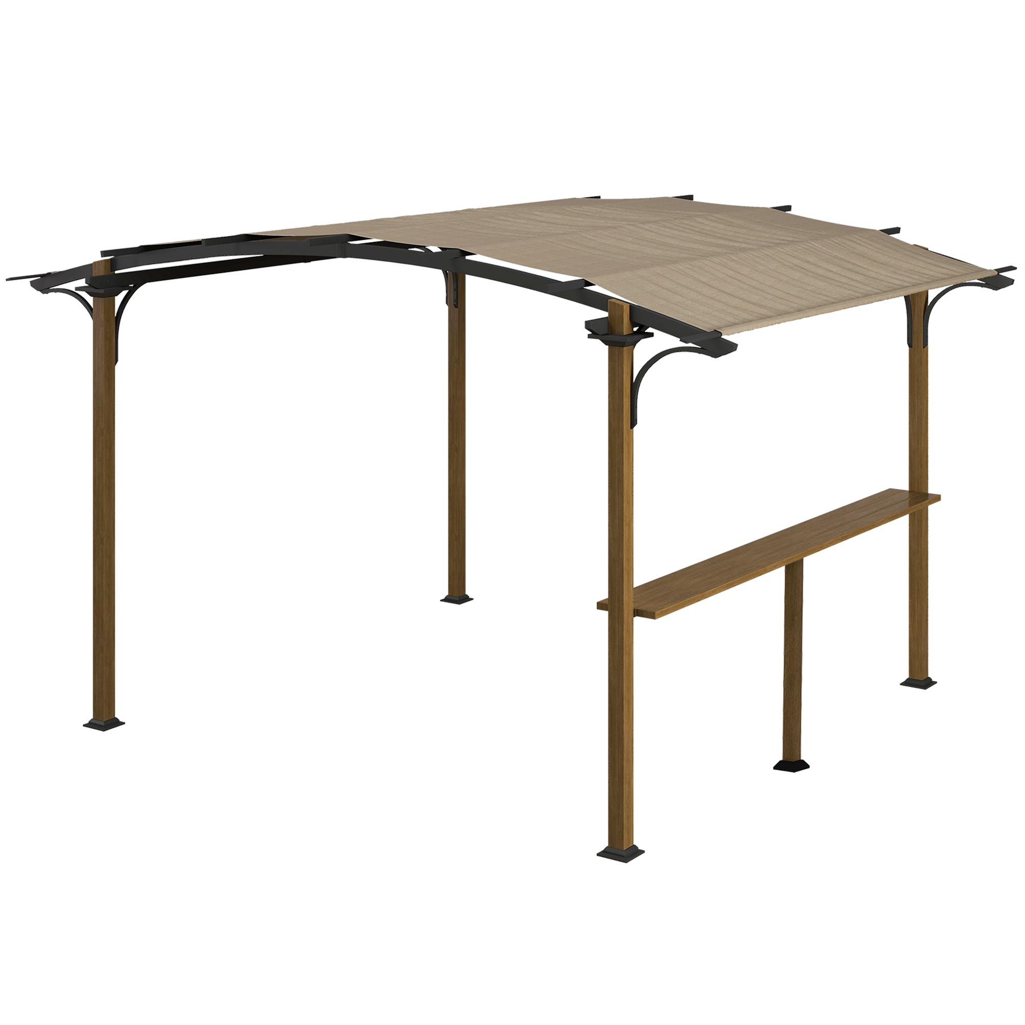 Outsunny Pergola Gartenpavillon mit Thekenplatte bogenförmiges Dach - Aluminium- und Stahlrahmen Abm. 4L x 2,6B x 2,4H m
