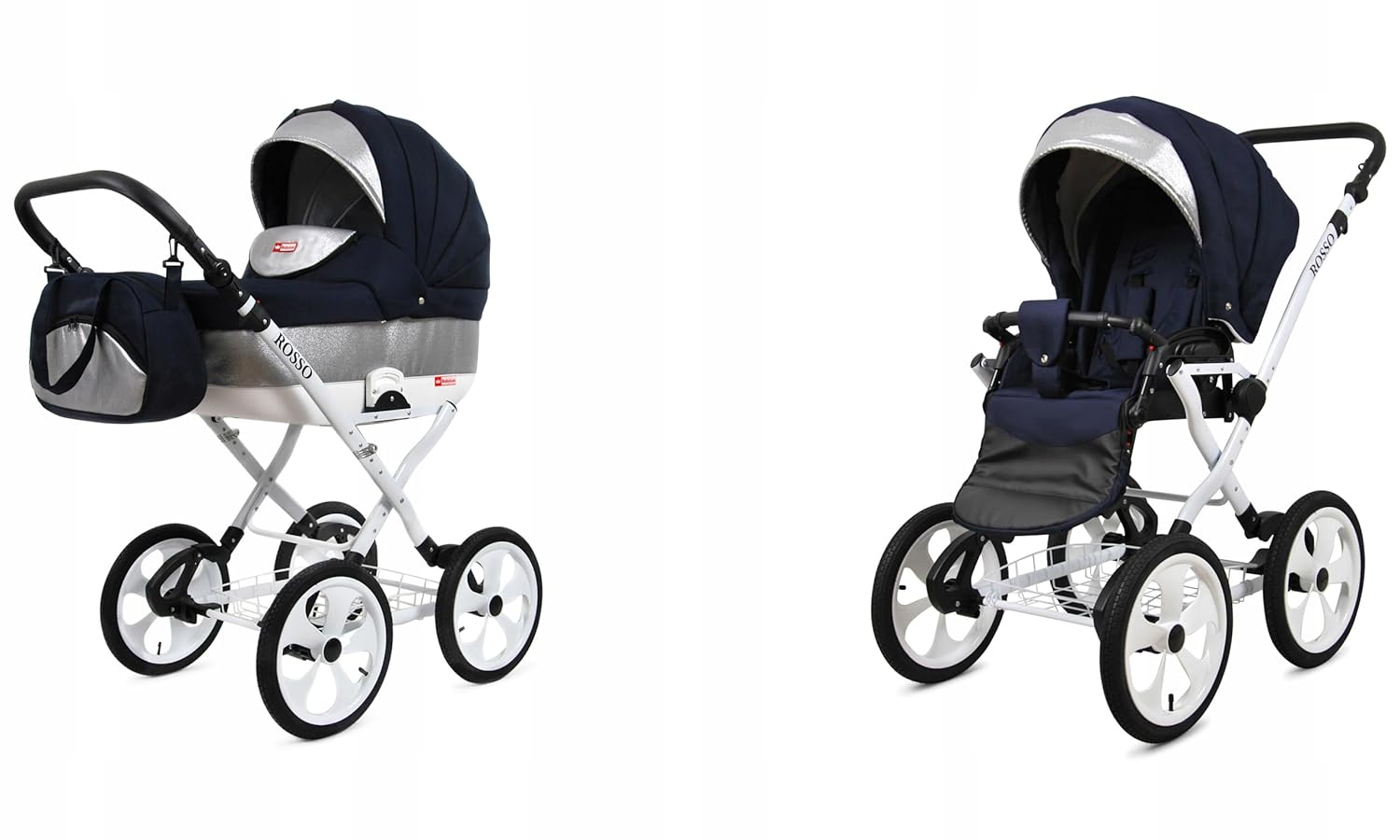 BabyLux® Bambimo Kinderwagen Set 2 in 1 - Rosso - incl. Babywanne, Buggy Sportsitz - Kinderwagenset - Kombikinderwagen mit Wickeltasche, Regenschutz, Moskitonetz, Cupholder usw.