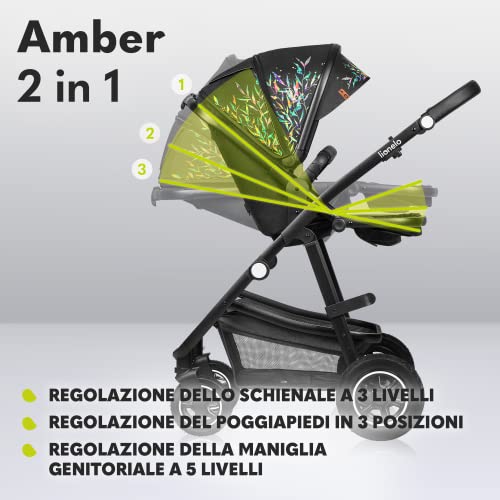 LIONELO Amber Passeggino 2in1 Duo Passeggino da 0 a 48mesi con Seduta secchiello   Navicella per neonato e bambini a 22kg Regolabile, pieghevole e leggero Ruote grandi Cappotina XXL : Prima infanzia