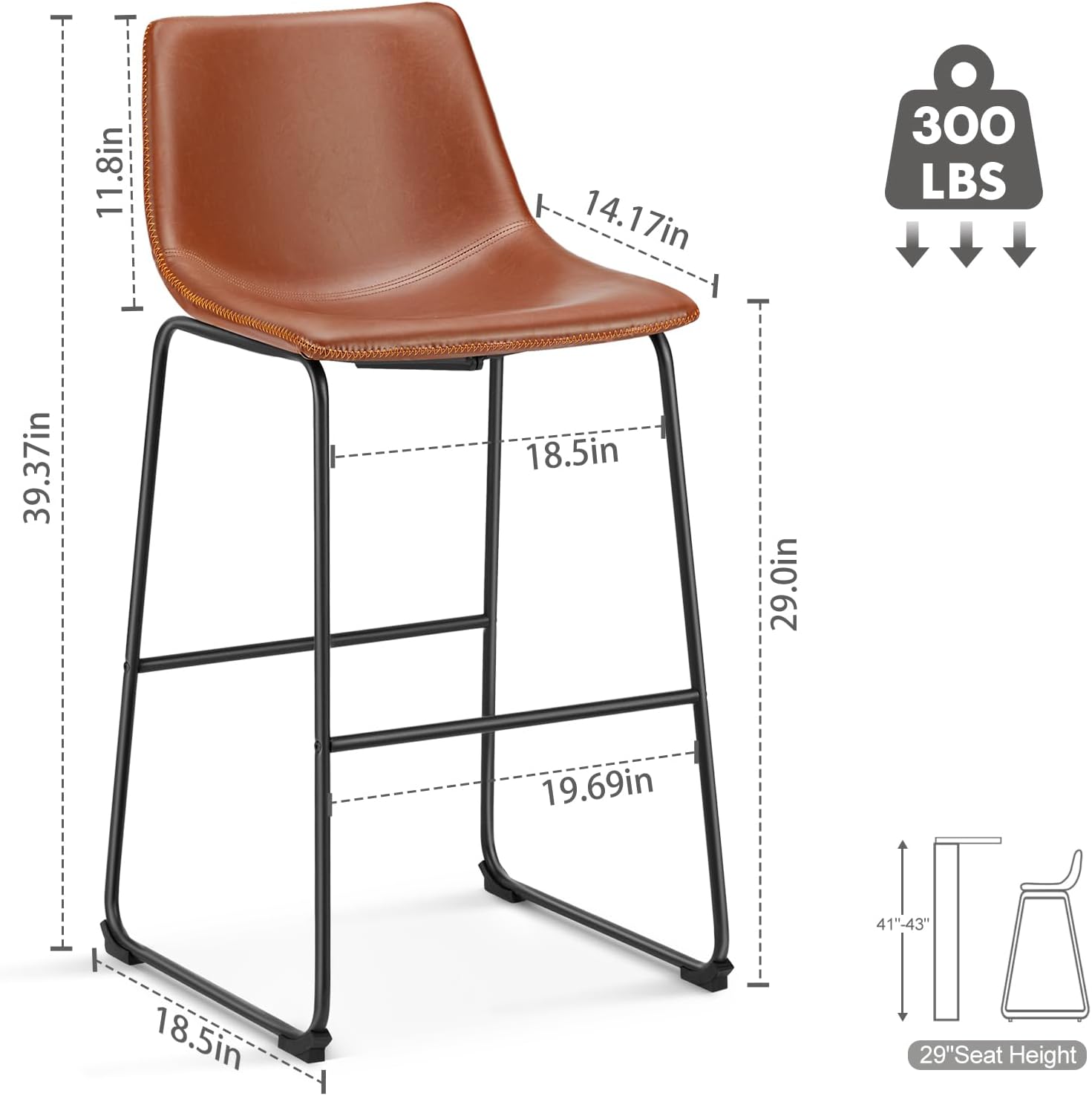 Sweetcrispy Counter Height Bar Stools Set of 4, 30 inch Height Stool Faux Leather Barstools with Back, Armless Kitchen Island Countertop Comfortable Modern Chairs with Metal Legs - Brown